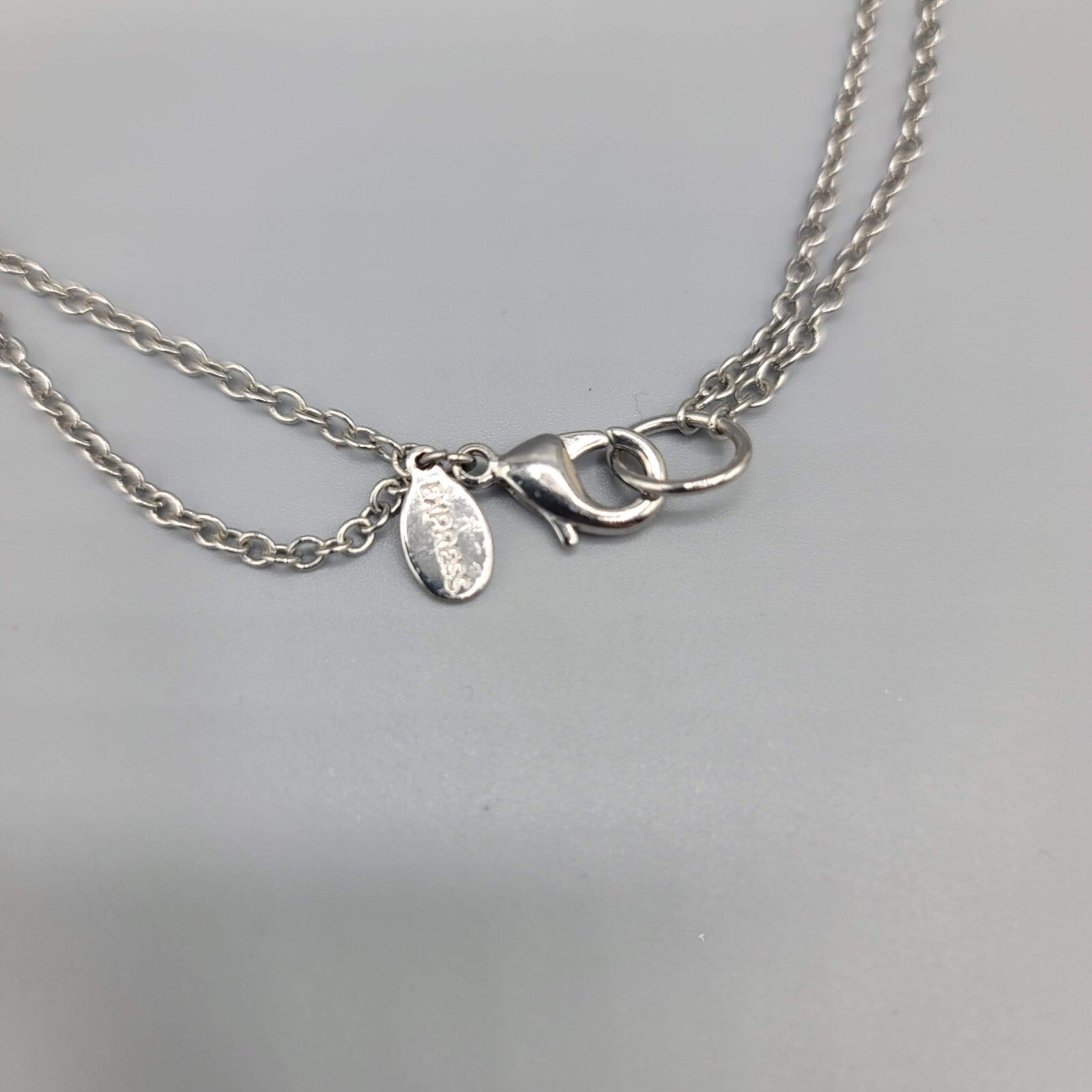Express Necklace Silver tone Rhinestone Double Layer Station 18" and 21"