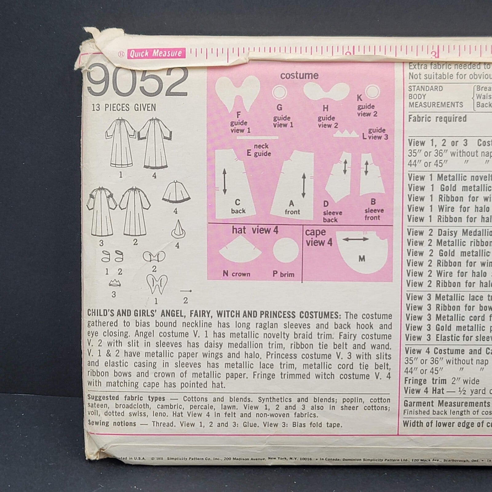 Vintage Simplicity Girls Costumes Dresses 9052 Sewing Pattern Size Med 6-8