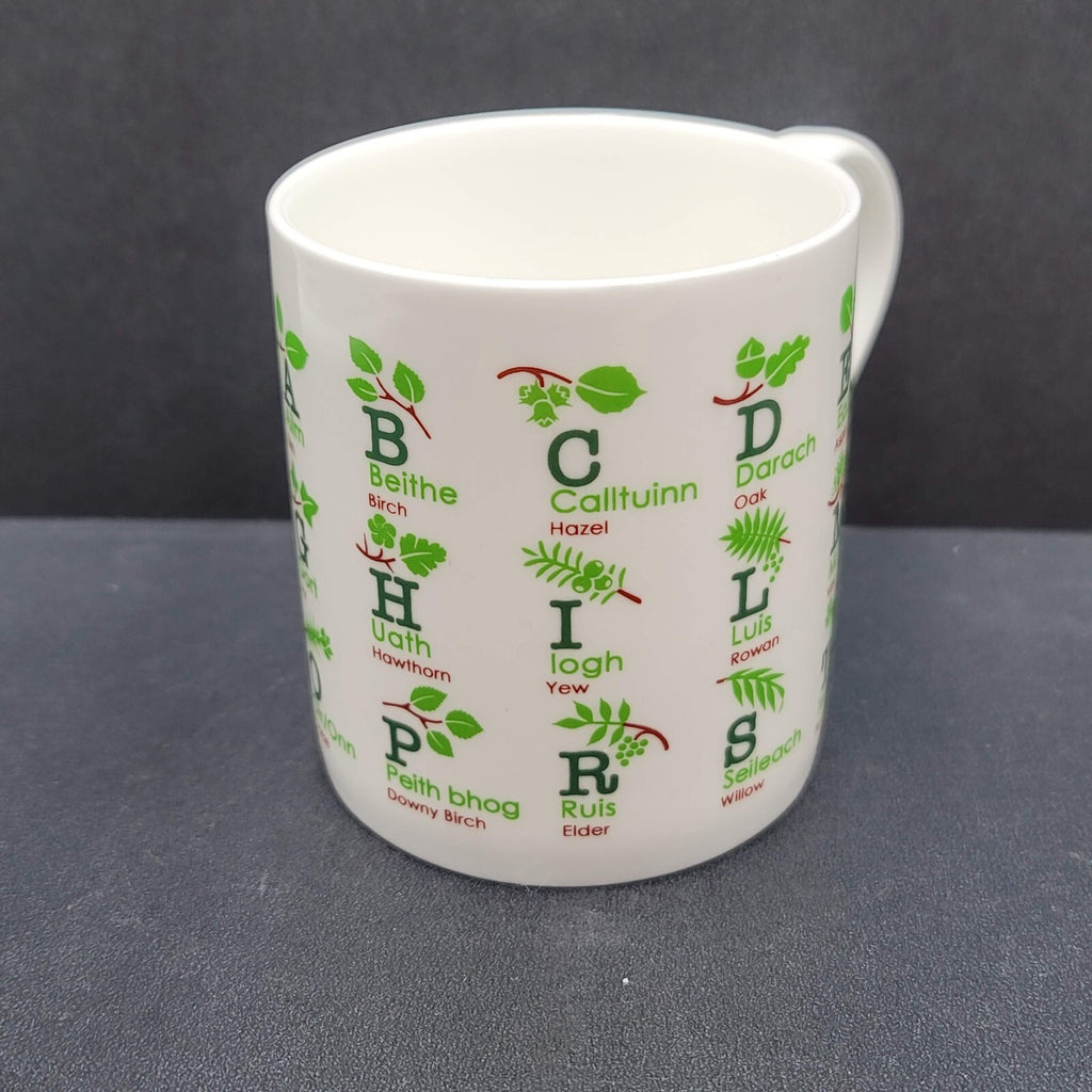 Aros Coffee Mug Cup Gaelic Alphabet Through Trees 3.25"