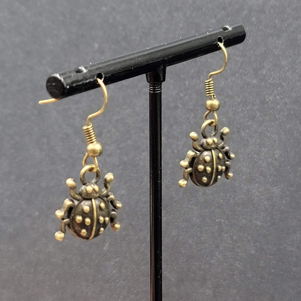 Ladybug Pierced Earrings Dangle Bronze tone 5/8"