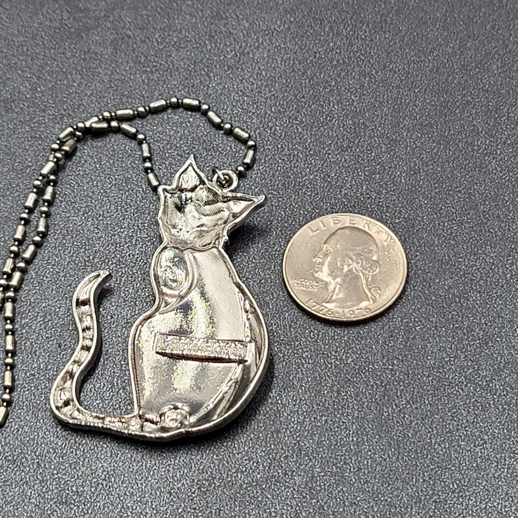 Marte and Joven Whimsical Enamel Cat Pendant Necklace Silver tone Ball Chain 26"
