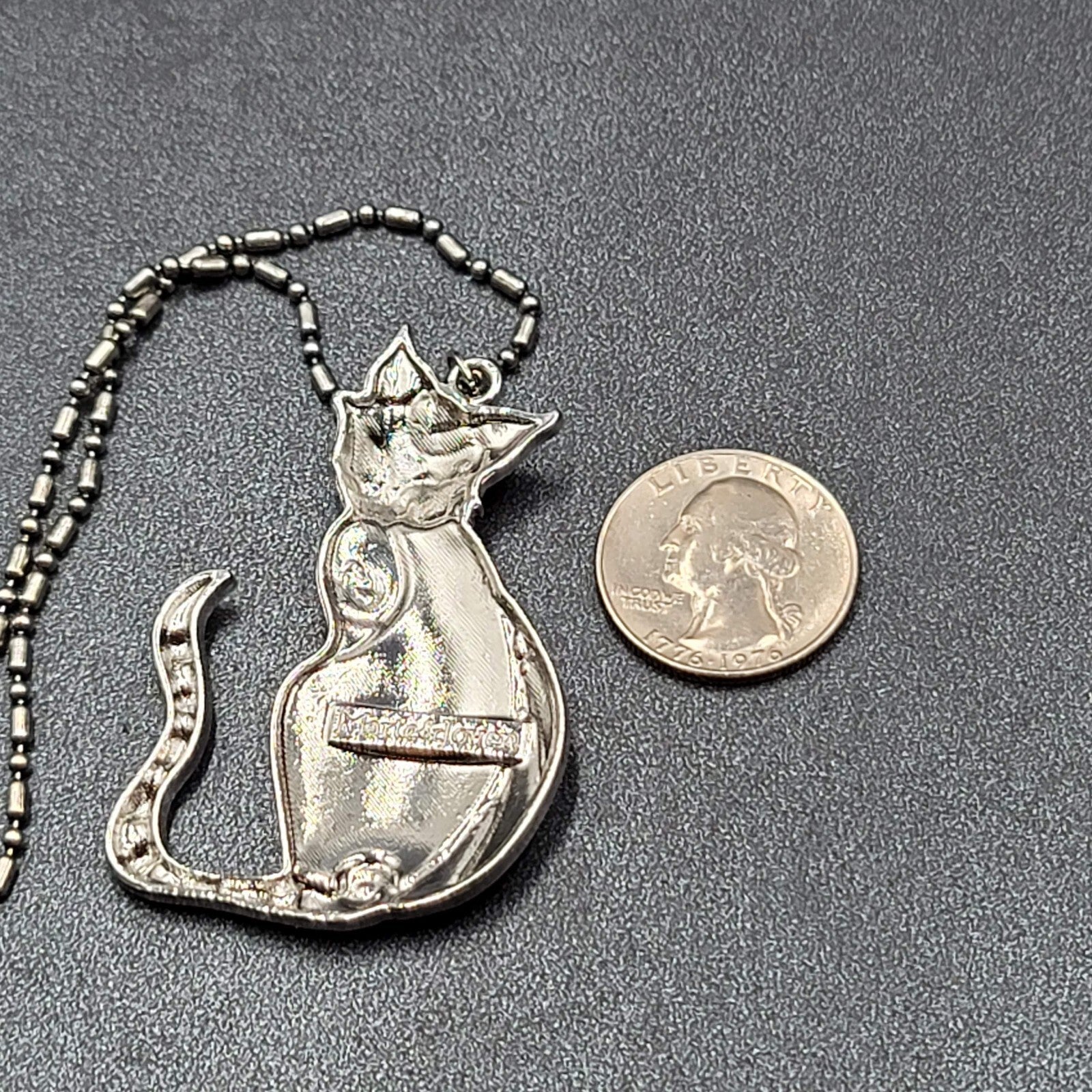 Marte and Joven Whimsical Enamel Cat Pendant Necklace Silver tone Ball Chain 26"