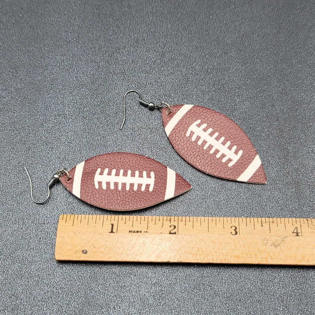 Pierced Earrings Imitation Leather Football Dangle Lightweight 2.25"