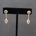 Pierced Earrings Silver tone Brown Enamel Dangle Unique Design  1.25"