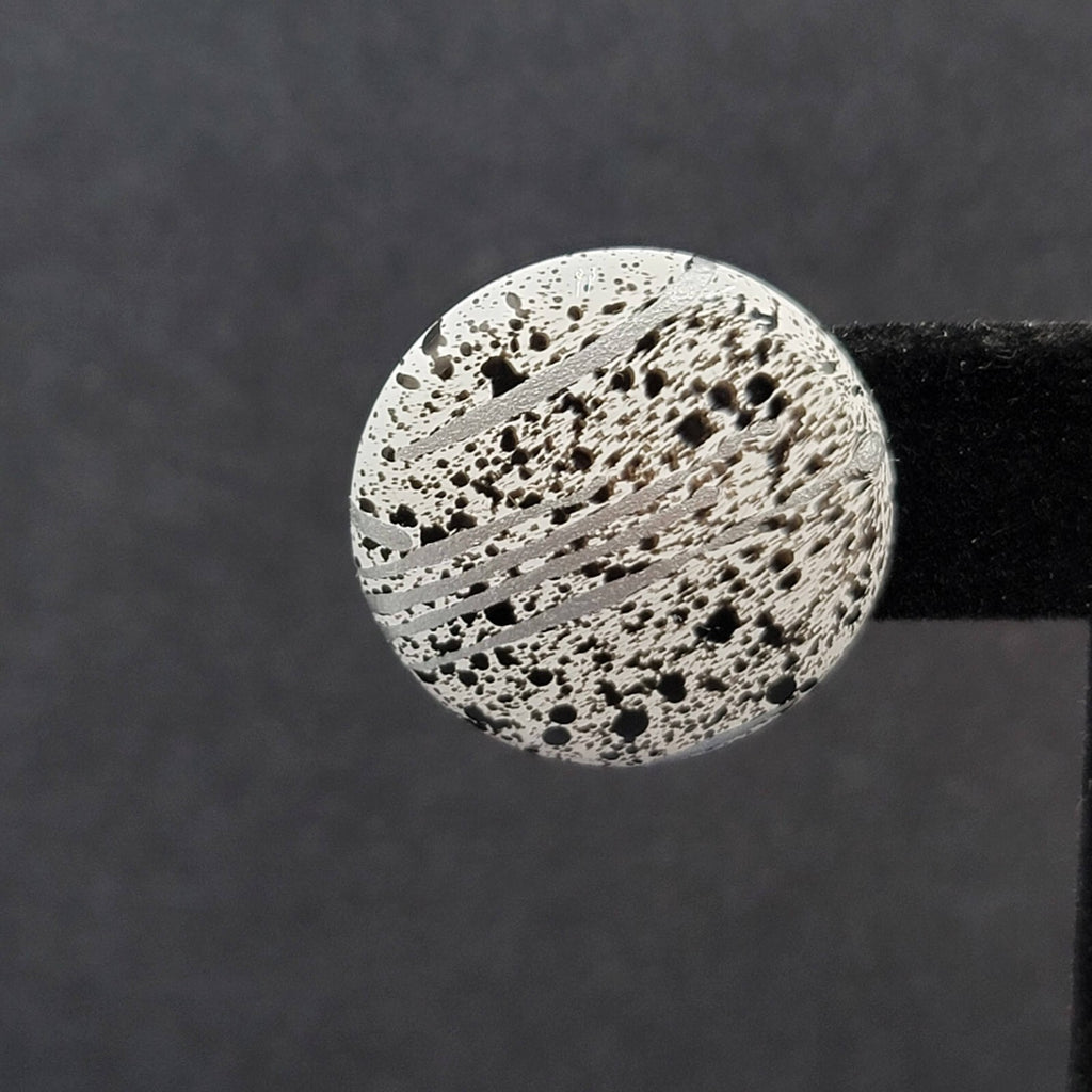 Vintage Pierced Earrings White Round Silver Black Spatter 1"