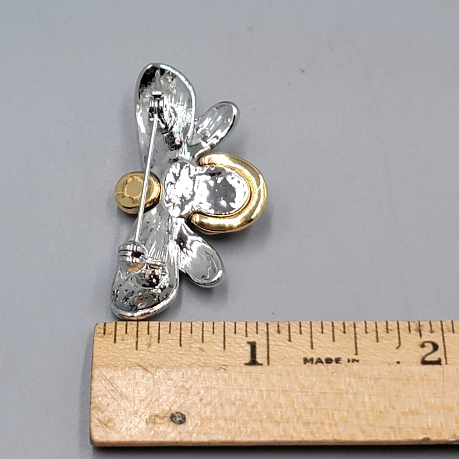 Vintage Bee Brooch Gold and Silver toen Black Enamel High Polish 1 5/8"