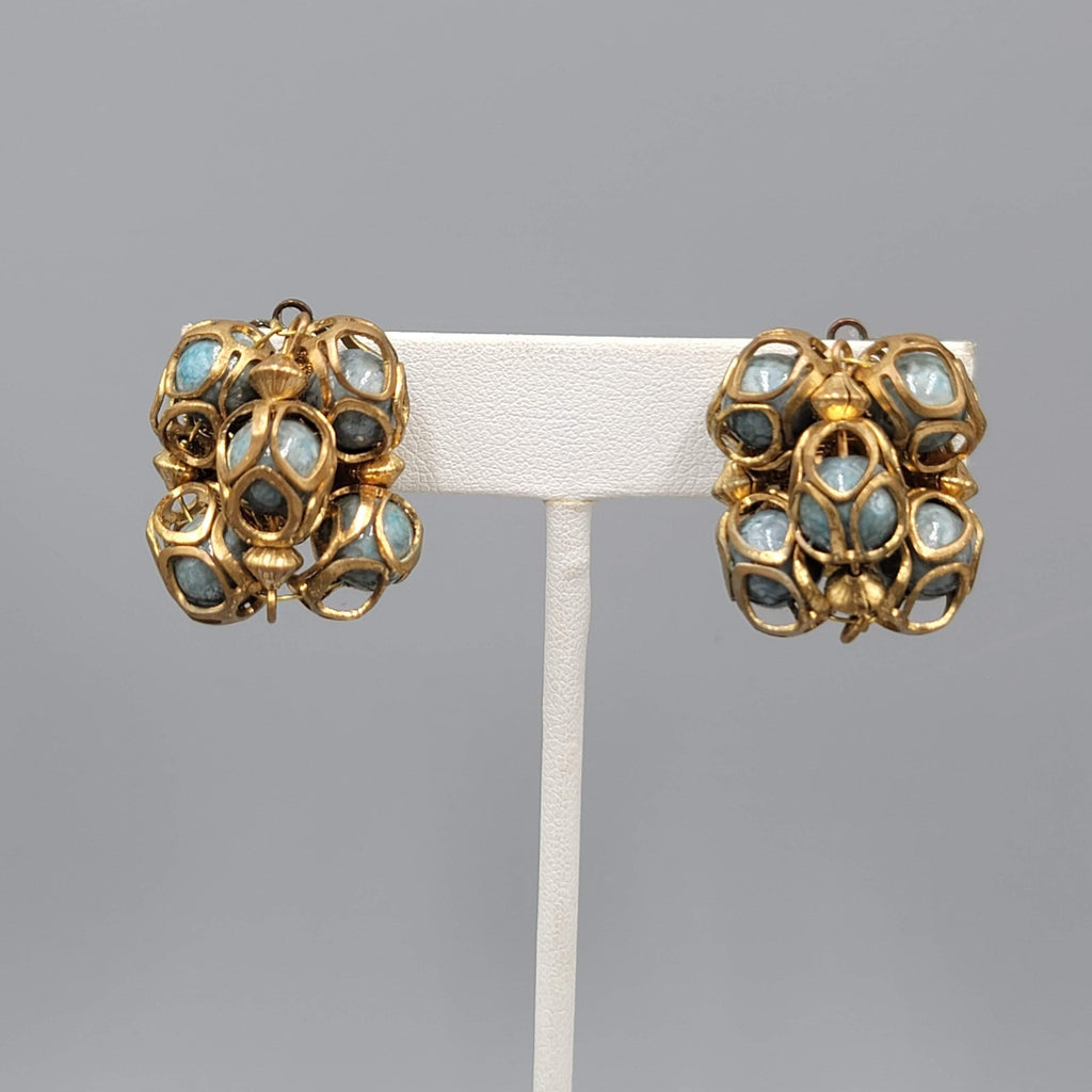Vintage Clip on Earrings Caged Bead Statement 1 in