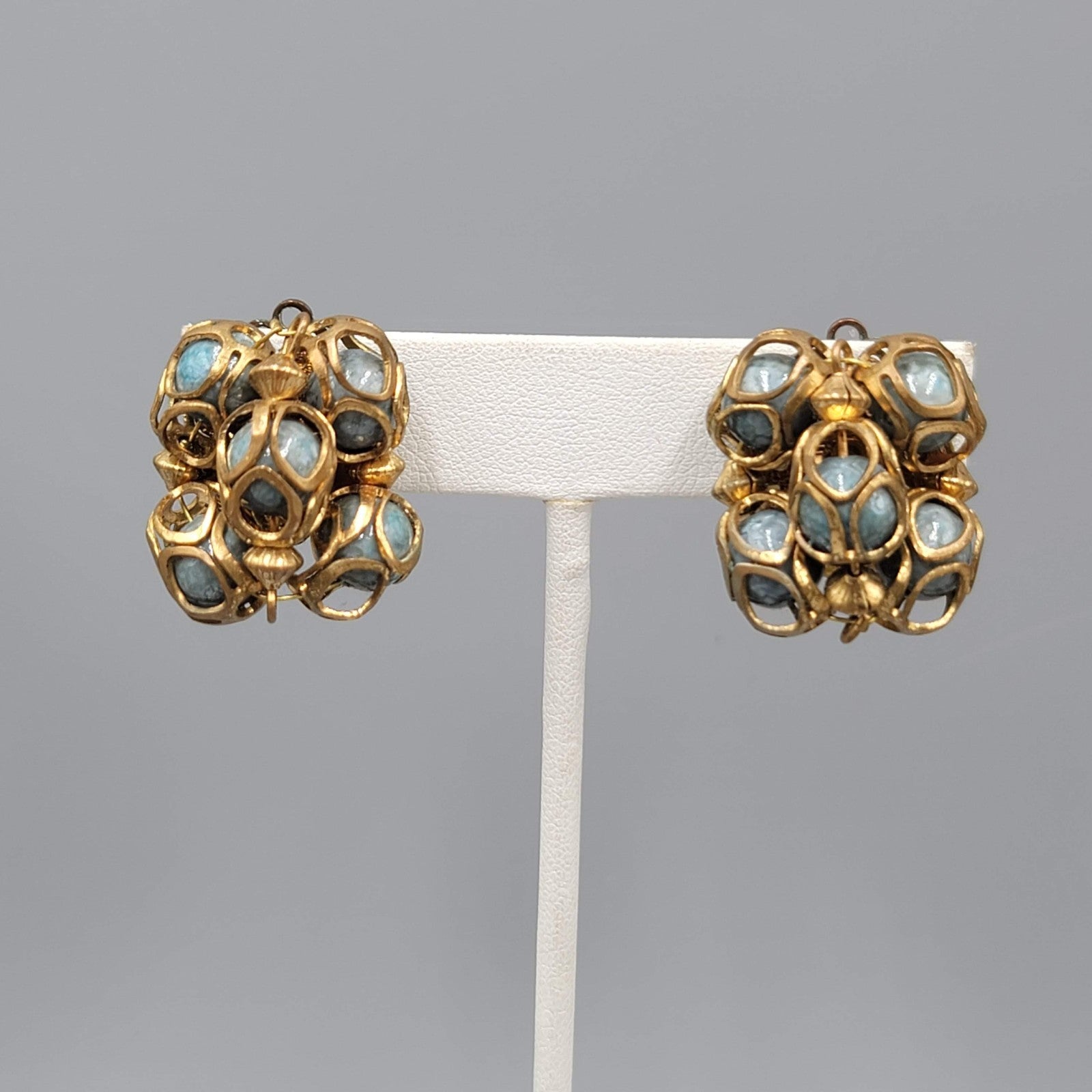Vintage Clip on Earrings Caged Bead Statement 1 in