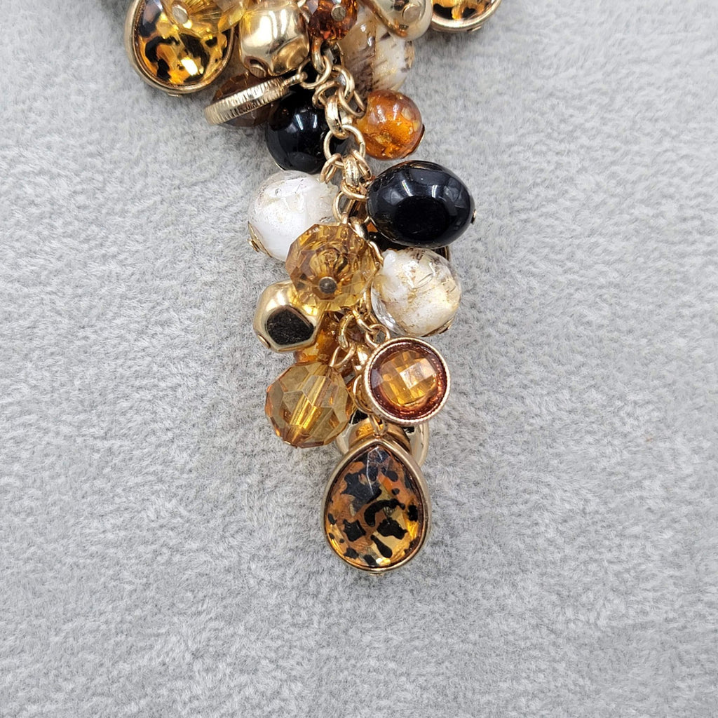Brown Glass Bead Y Drop Necklace Gold tone 16"-18"
