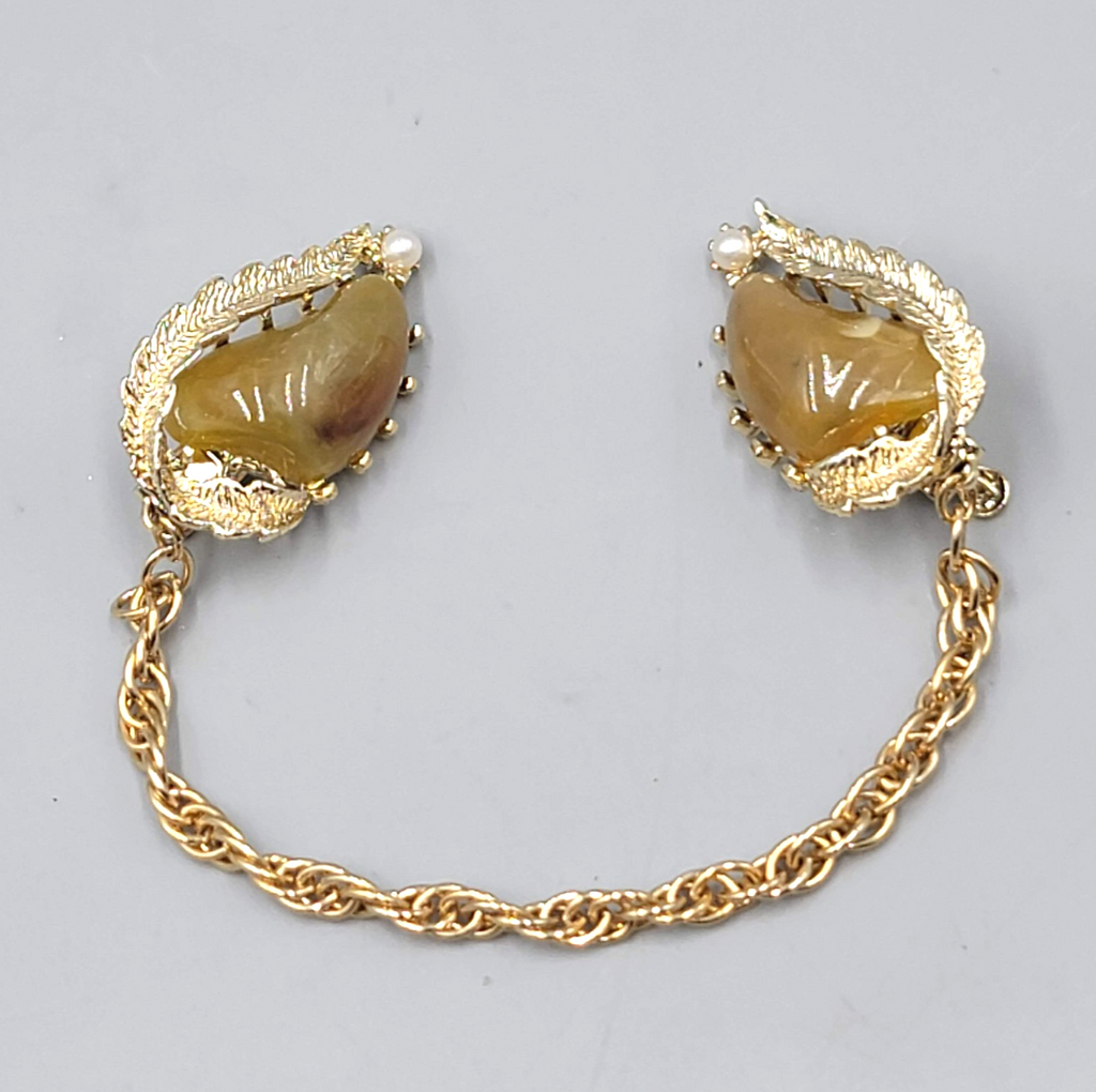 Vintage Gold Tone Sweater Clips Thermoset Ends Estate Jewery