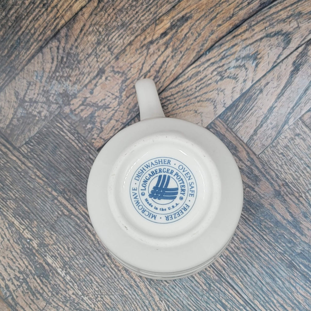 Longaberger Pottery Coffee Mug Blue White Made USA Handle Microwave Safe