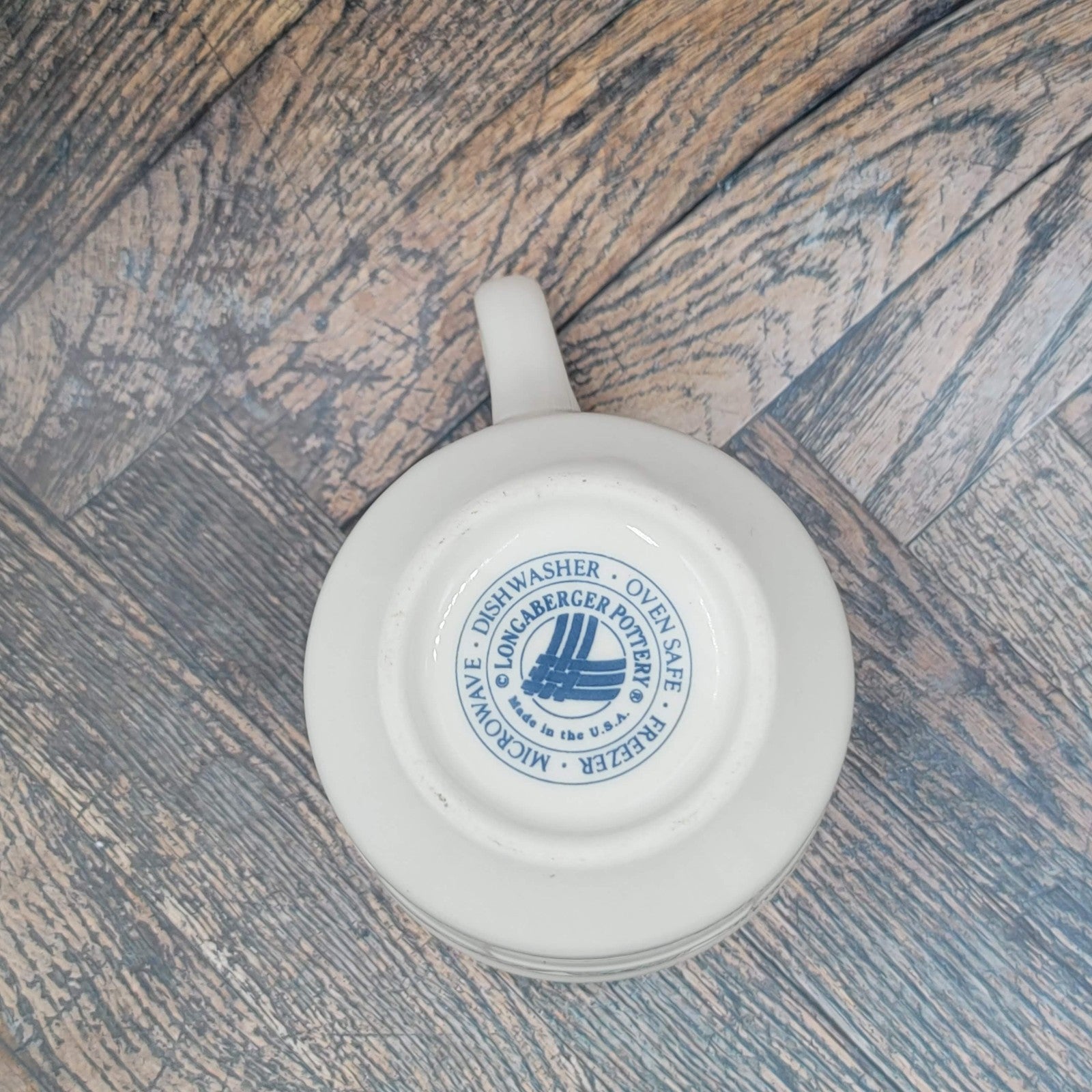 Longaberger Pottery Coffee Mug Blue White Made USA Handle Microwave Safe
