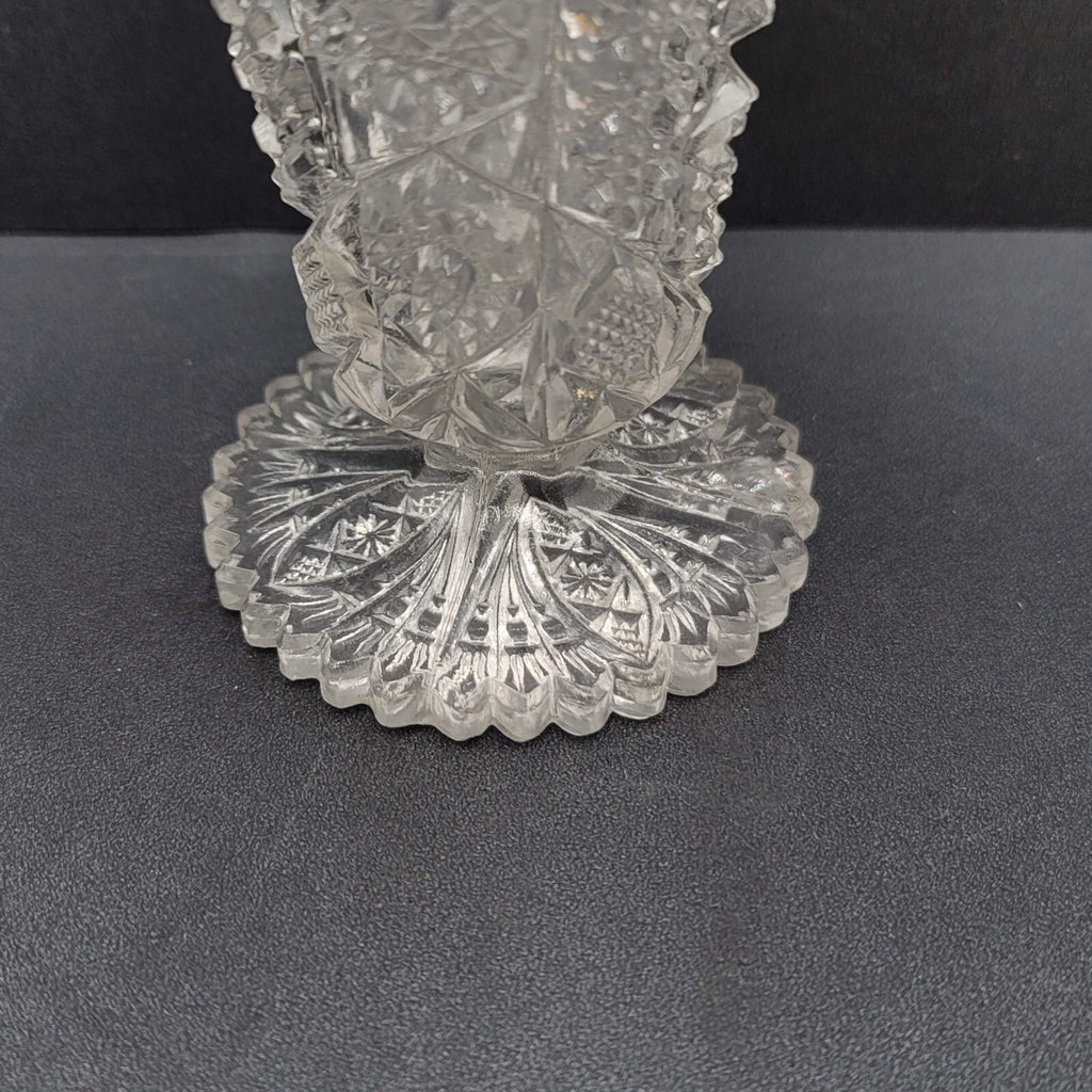 Vintage Pressed Glass Flower Vase Intricate Design 6.5"