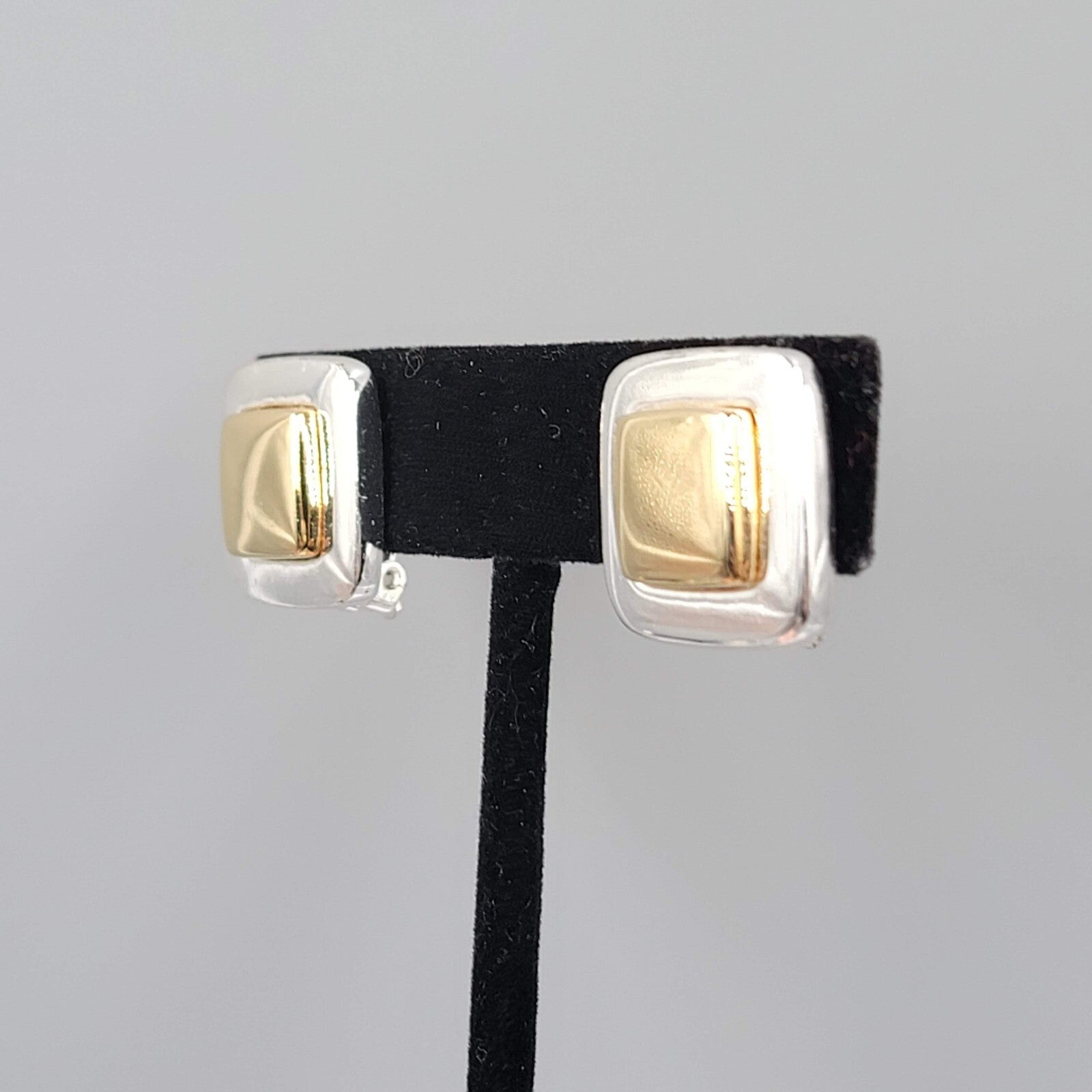 Vintage Two Toned Clip on Earrings Gold and Silver Square Studs 5/8"