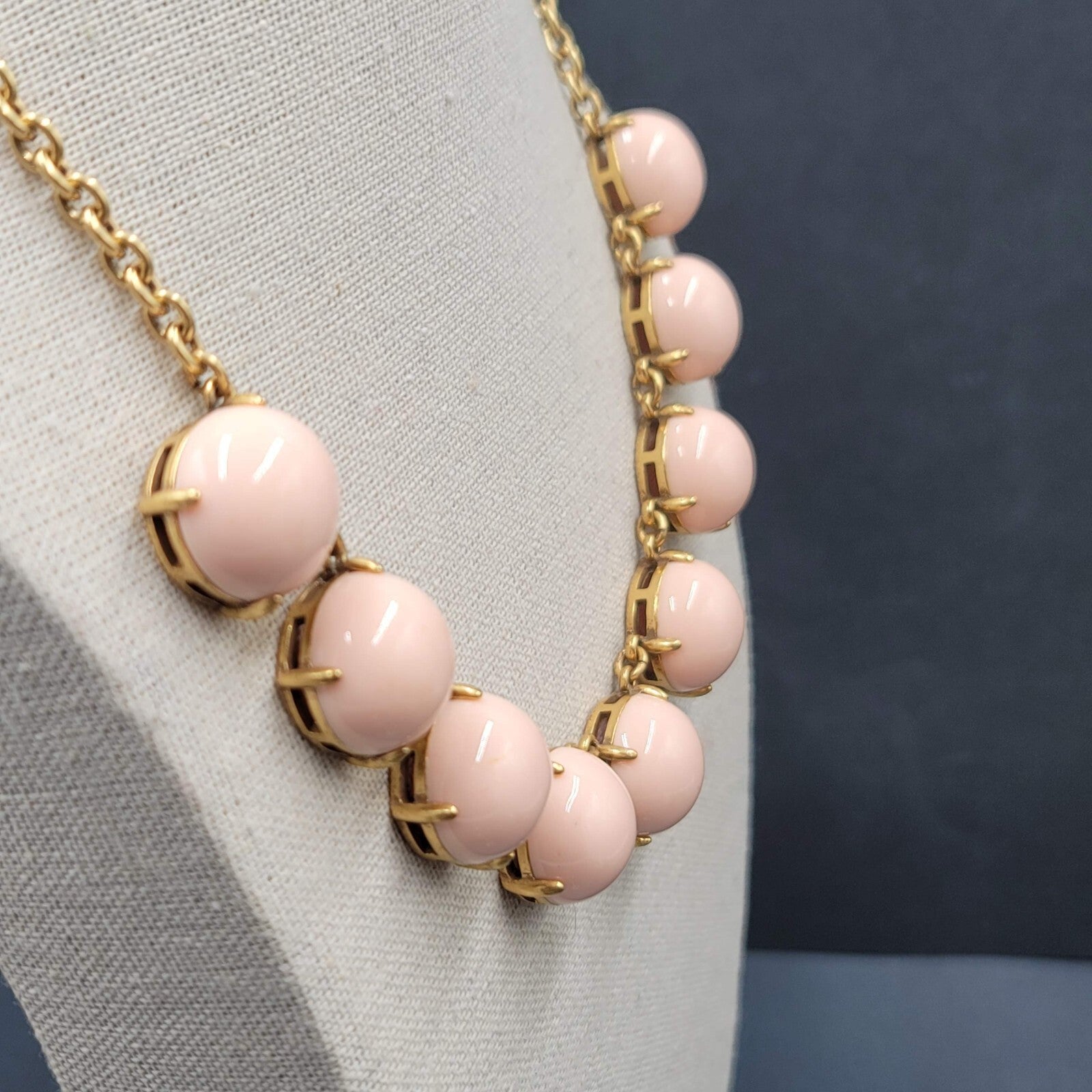 J Crew Necklace Gold tone Pink Acrylic Cabochons 16"-19"