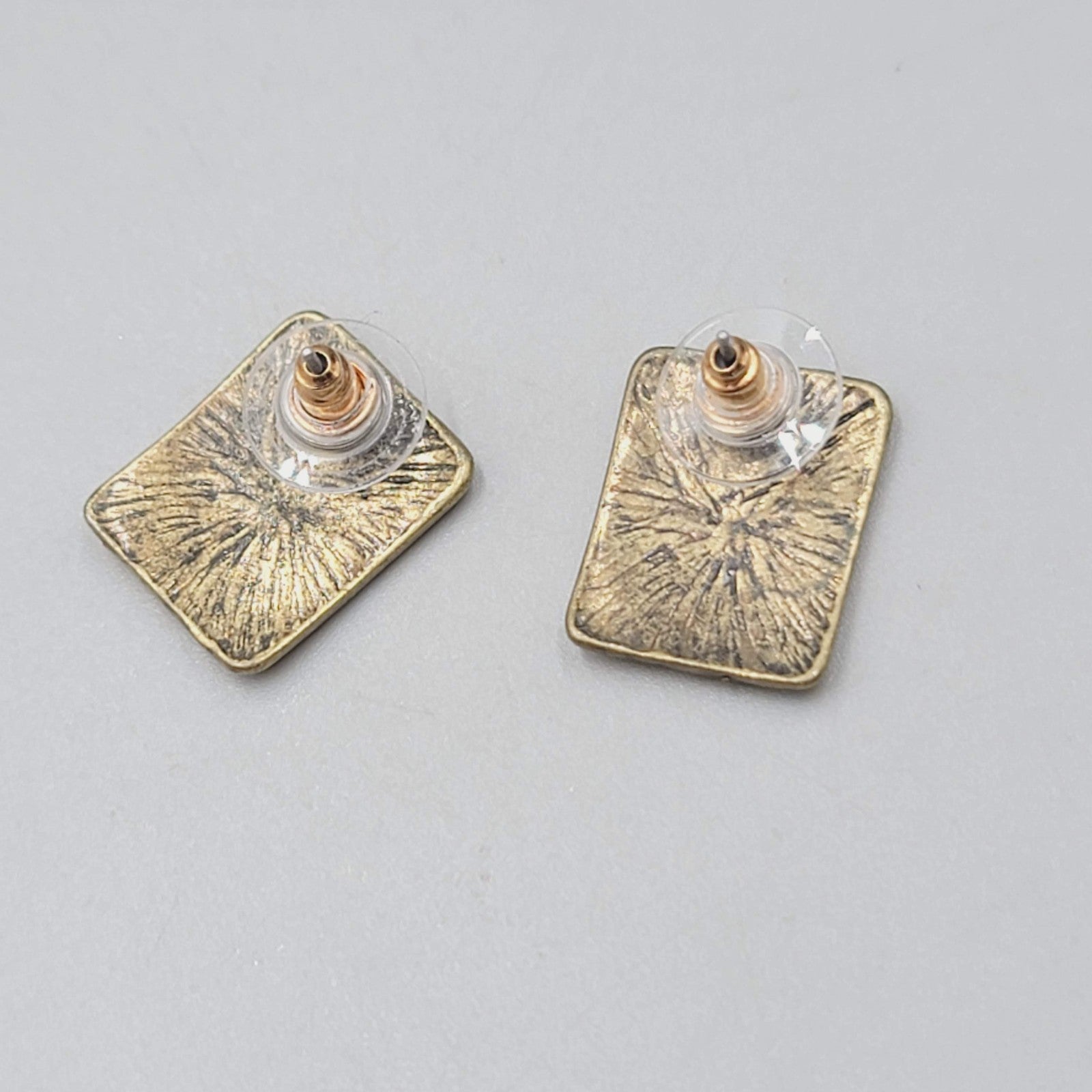 Bronze tone Hammered Metal Drop Pierced Earrings Rectangle 3/4"