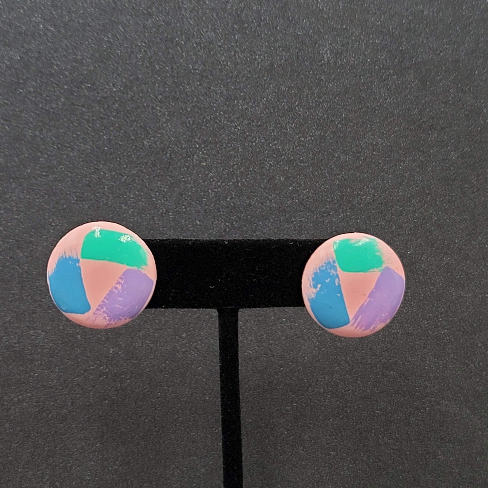 Vintage Pierced Earrings Pink Teal Blue Purple Round 7/8"