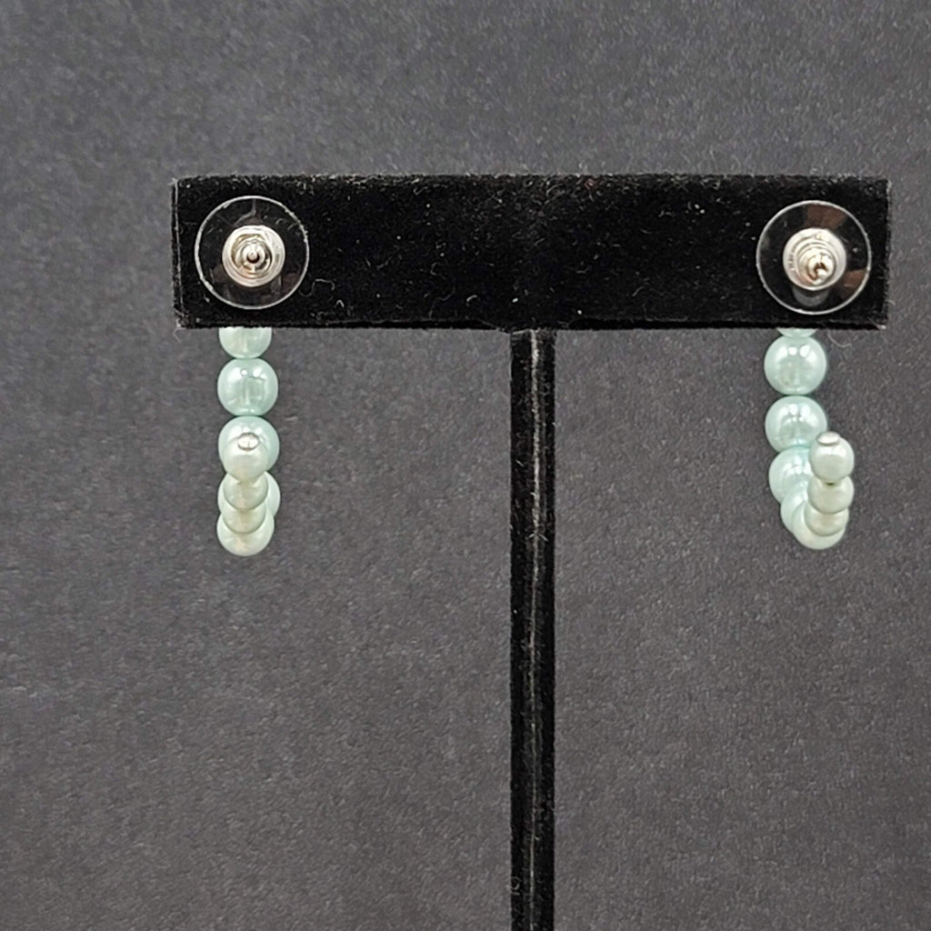 Vintage Pierced Earrings Baby Blue Graduated Beaded Hoops 1"