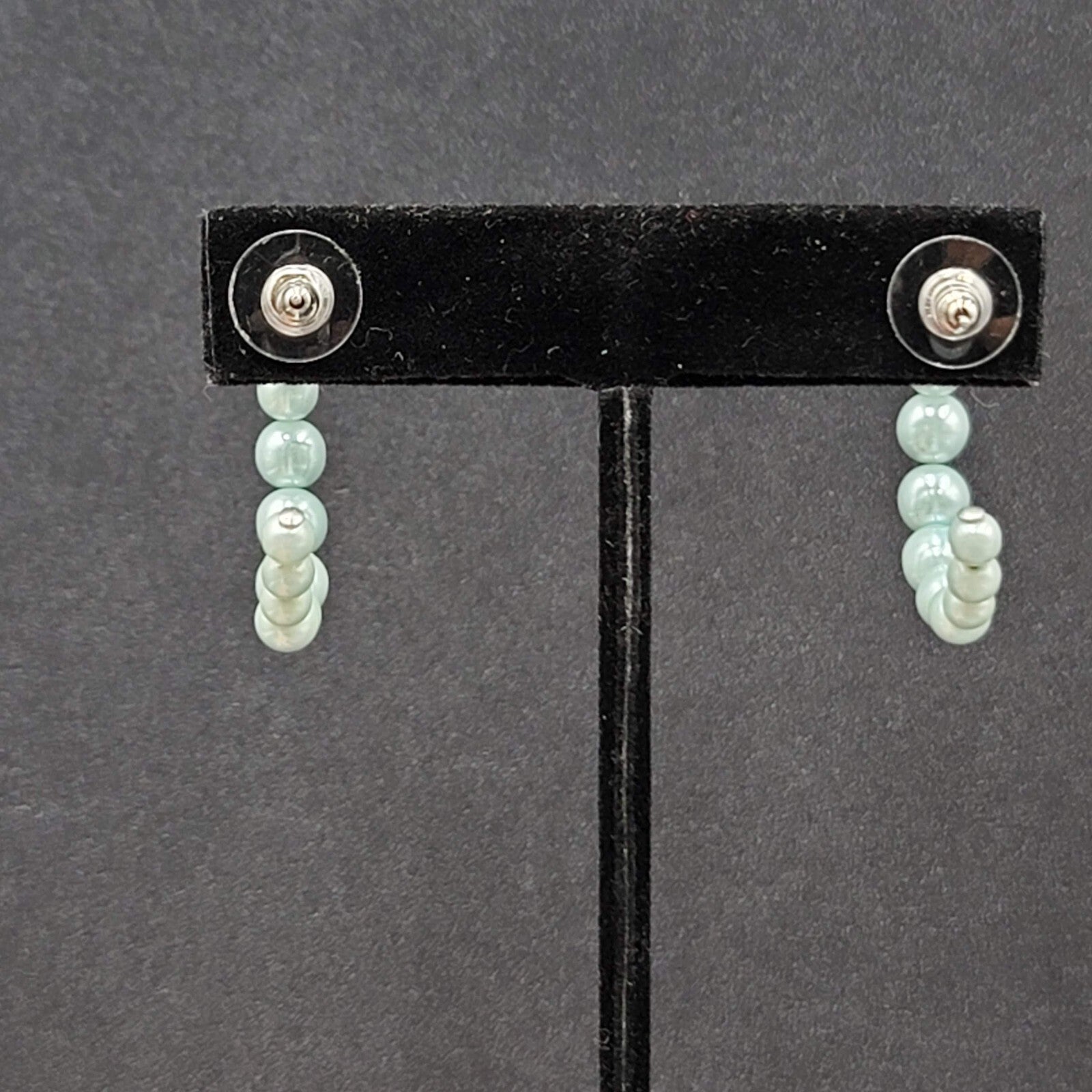 Vintage Pierced Earrings Baby Blue Graduated Beaded Hoops 1"