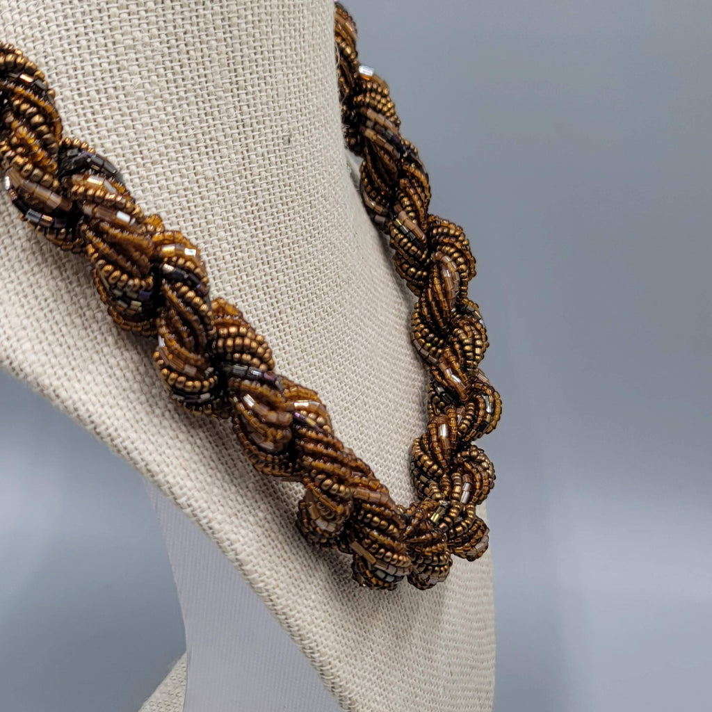 Vintage Brown Seed Bead Twist Necklace Large Statement 20"