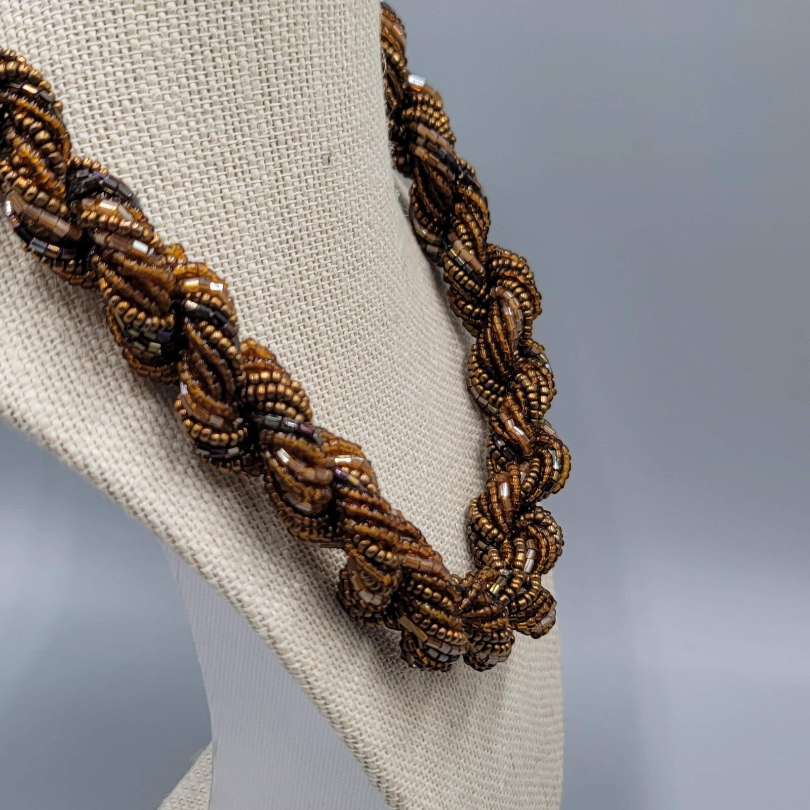 Vintage Brown Seed Bead Twist Necklace Large Statement 20"