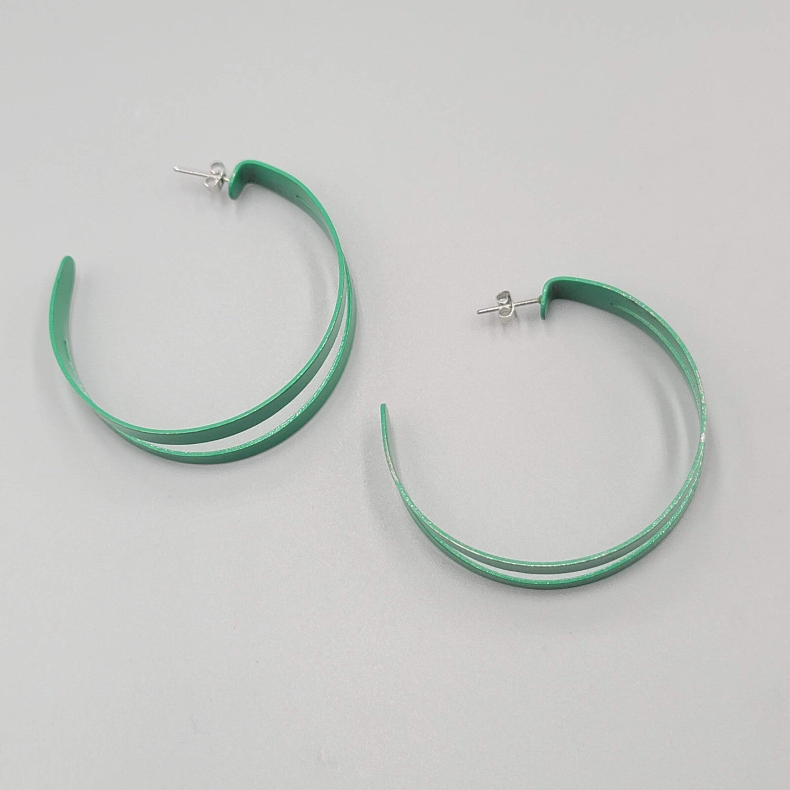 Green Enamel Hoops Hoop Pierced Earrings Large Statement Double 2"