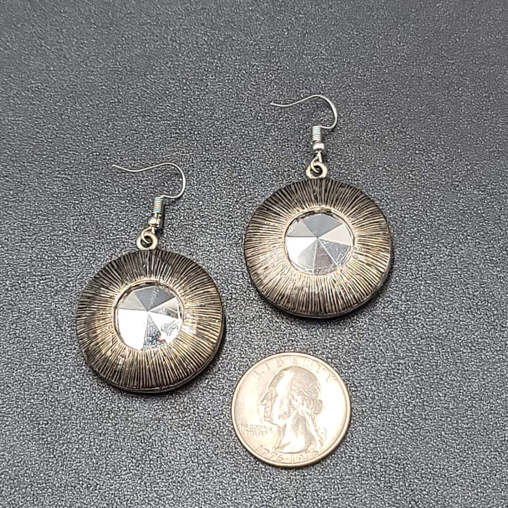 Pierced Earrings Silver tone Faceted Glass Extra Sparkly Dangle 1.25"