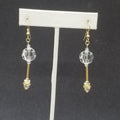 Pierced Earrings Gold tone Faceted Crystal Bead Statement Dangle 1 1/2". 4951