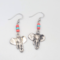 Elephant Bead Pierced Earrings Dangle Silver tone 1.5"