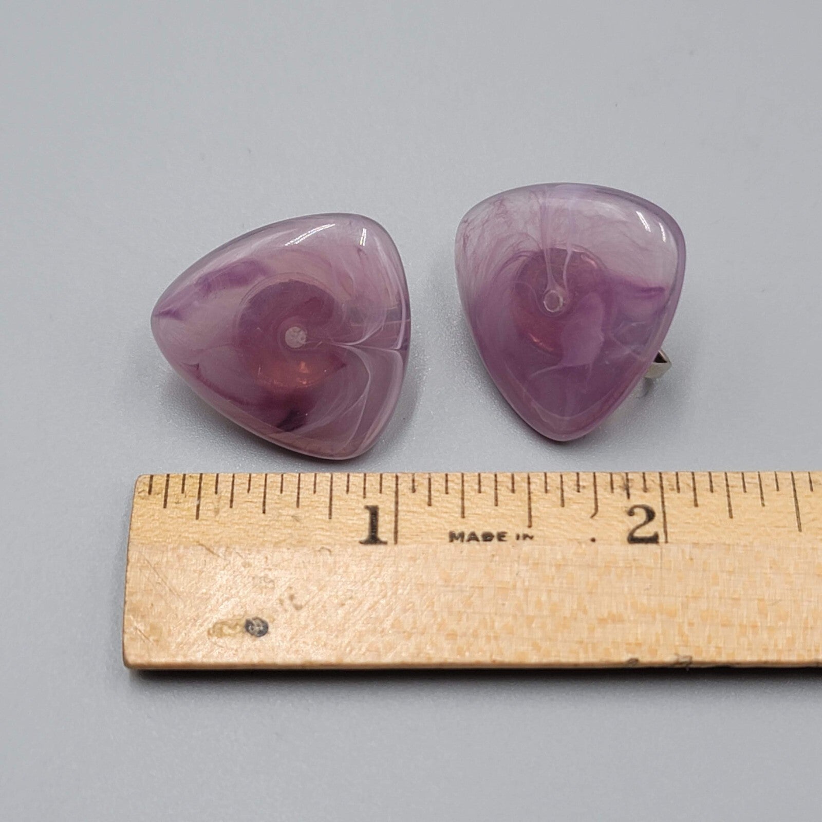 Vintage Purple Clip on Earrings Plastic Triangle Lightweight 1"