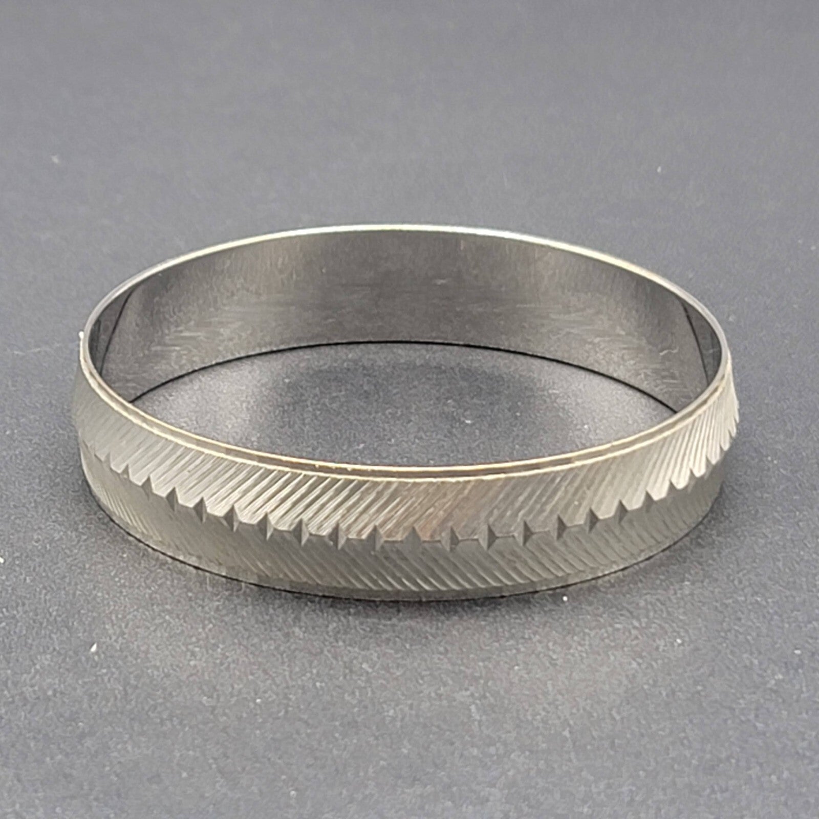 Vintage Monet Bangle Bracelet Silver tone Etched Design 7 3/4" x 1/2" Wide