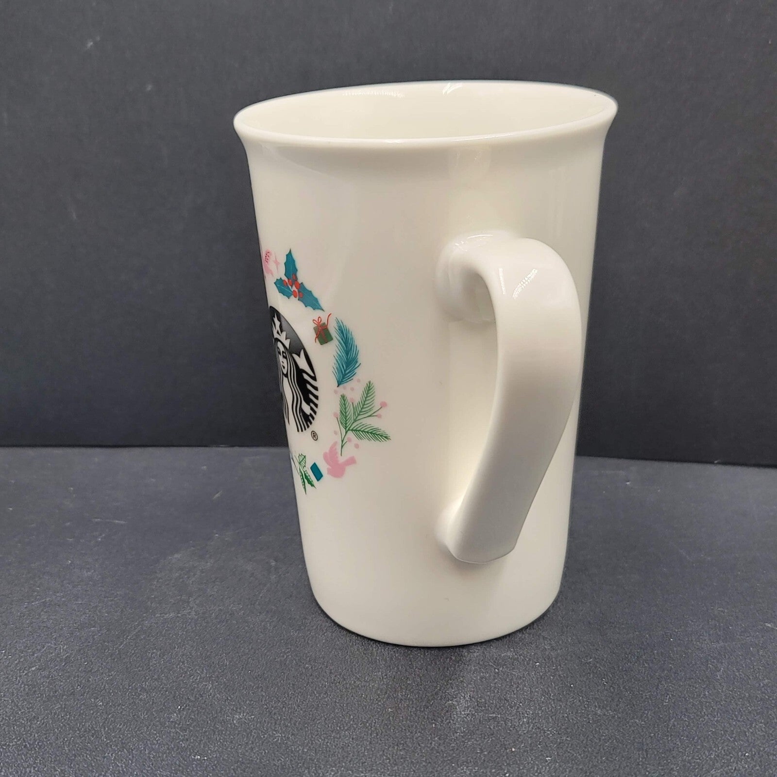 Starbucks 2019 Holiday Ceramic Coffee Mug Holly Dove White 10 oz.