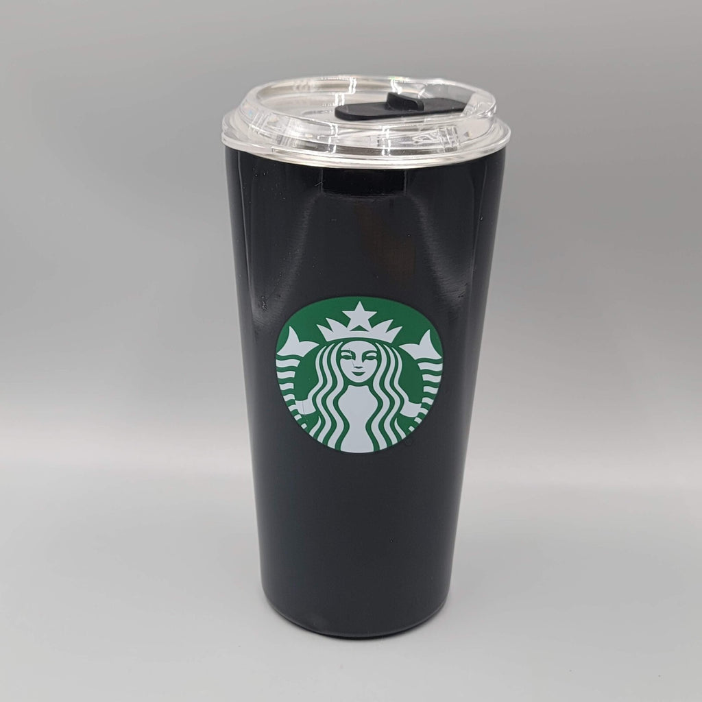 Starbucks Metal Tumbler Black Green Mermaid Logo Secure Sliding Top 18 oz