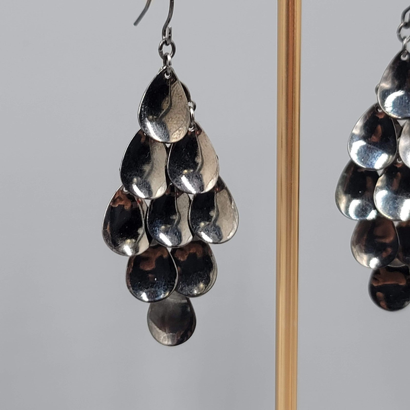 Black Metal Chandelier Pierced Earrings Dangle Statement 2 in