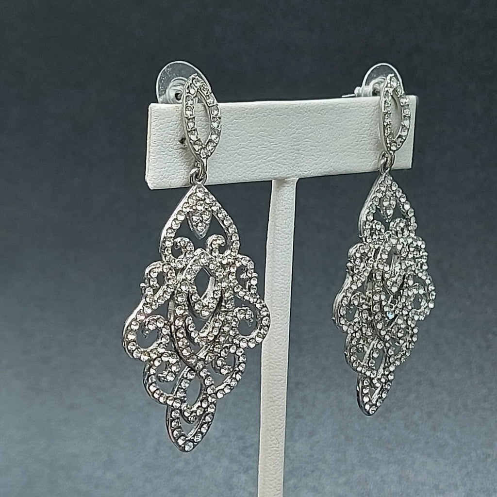 Pierced Earrings Silver tone Dangle Teardrop Crystal 2.5" Wedding Prom Statement