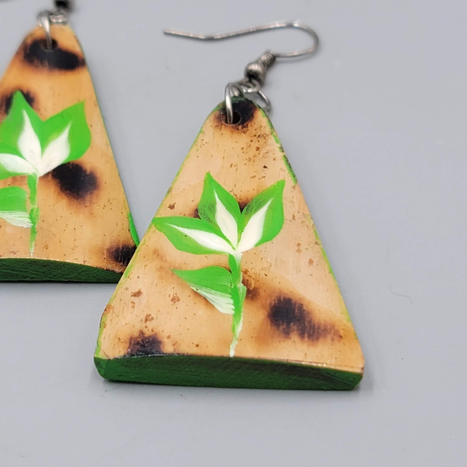 Hand Painted Beach Pierced Earrings Silver tone Dangle 1.75"