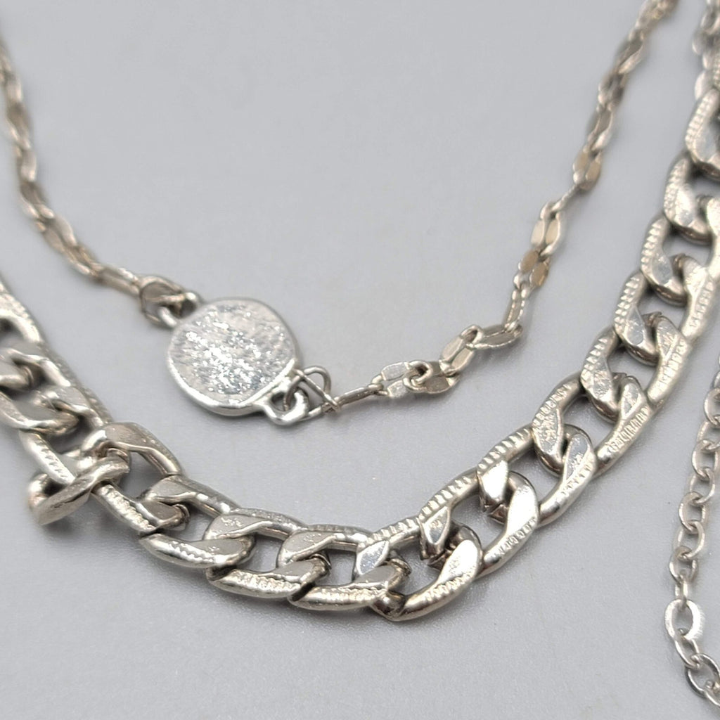 Choker Layered Chain Necklace Silver tone Chains Rhinestones 12"-15" & 21"+