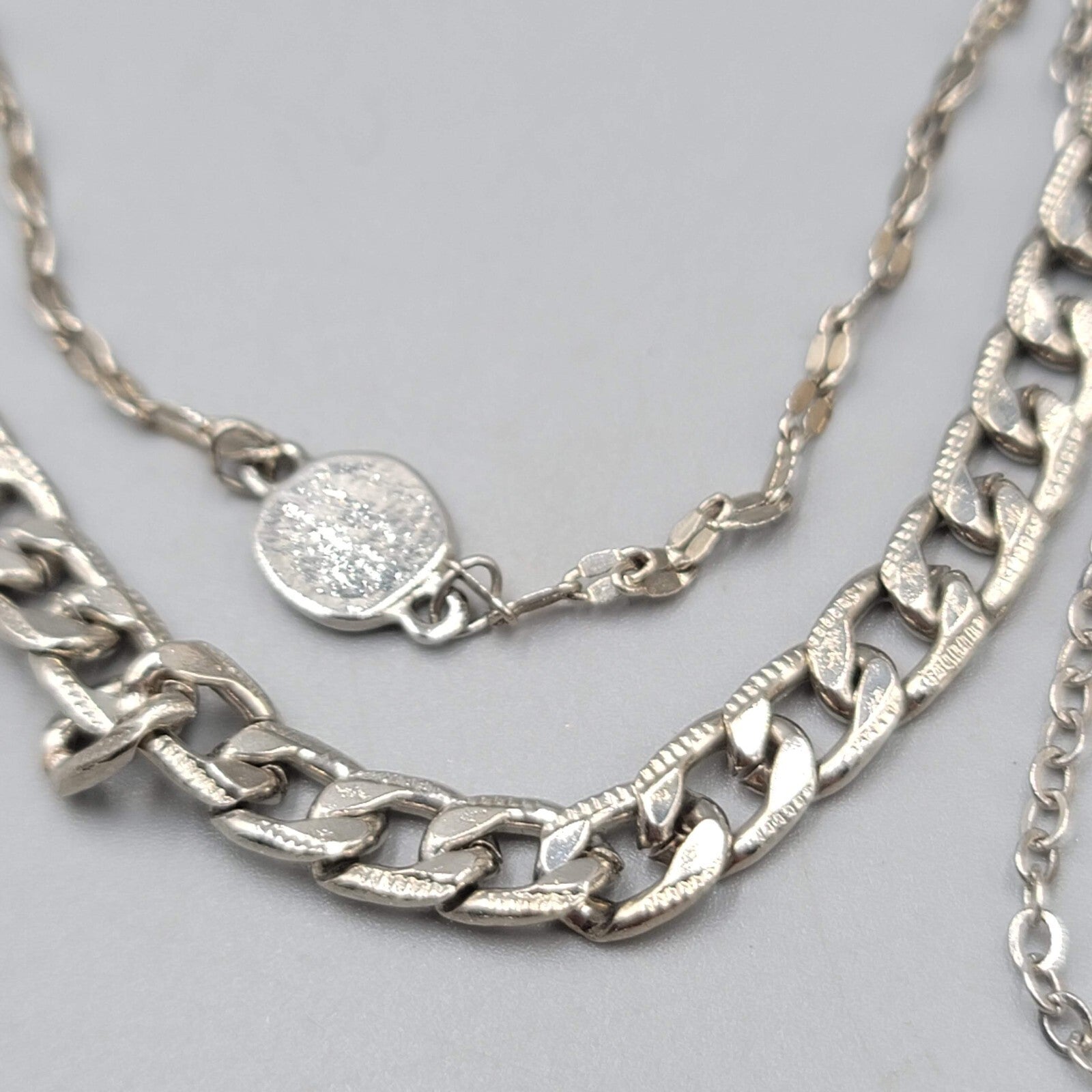 Choker Layered Chain Necklace Silver tone Chains Rhinestones 12"-15" & 21"+
