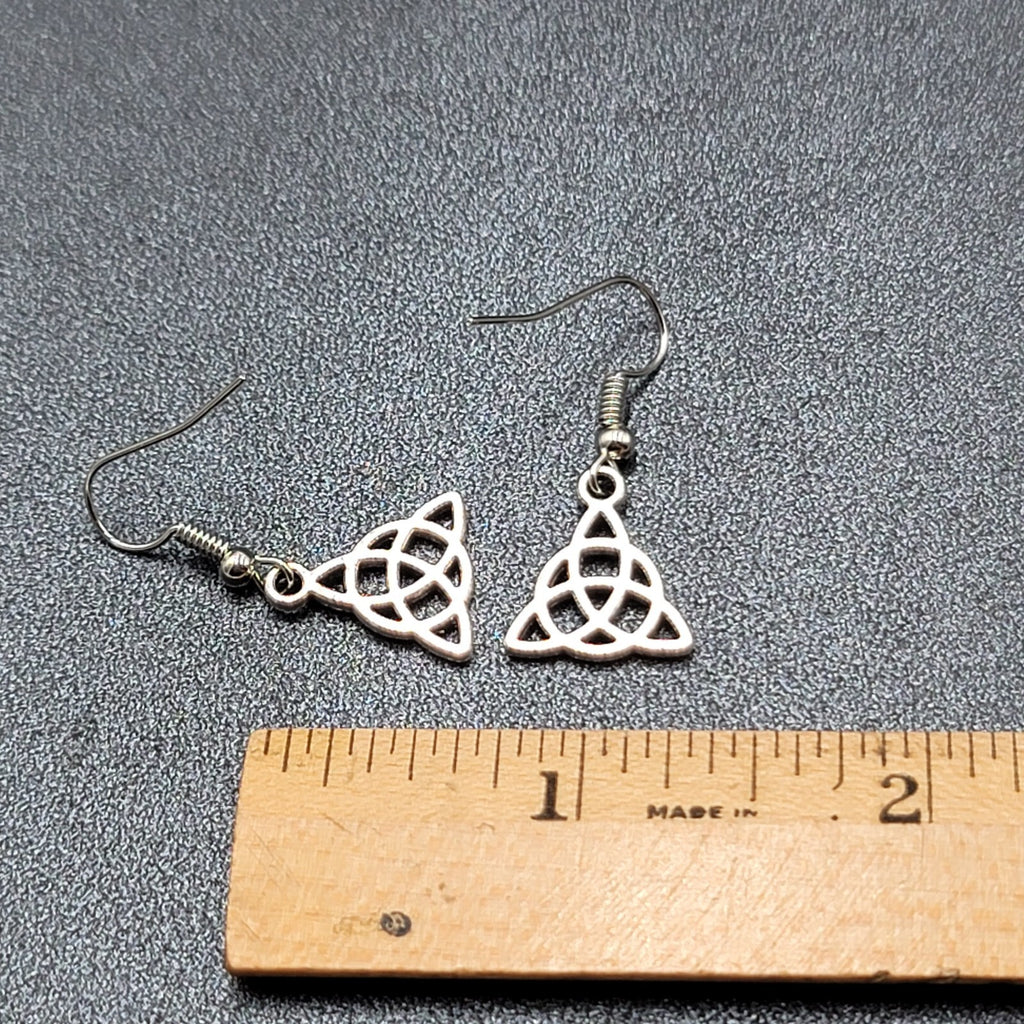 Pierced Earrings Triangle Celtic Knot Silver tone Dangle 5/8"