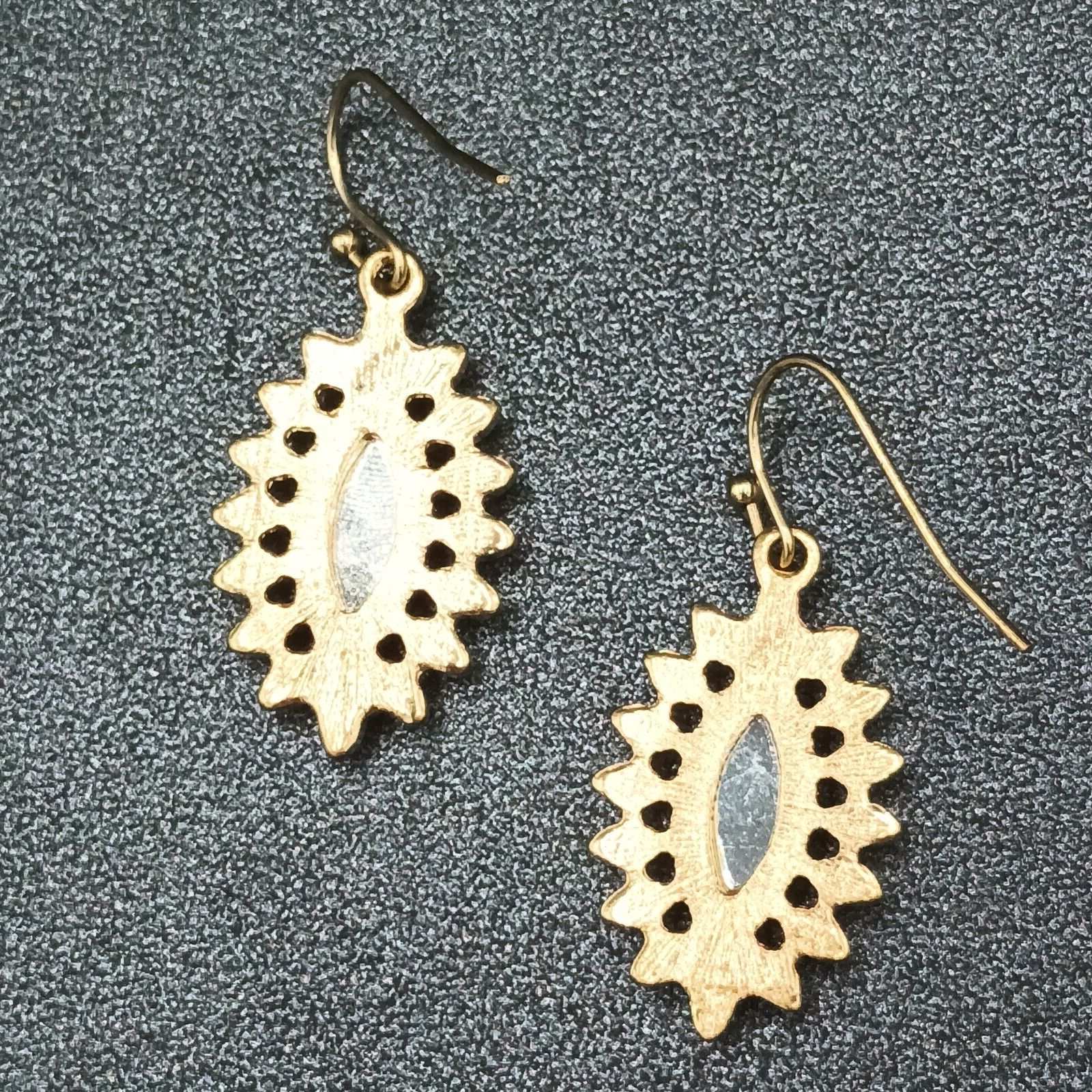 Pierced Earrings Gold tone Acrylic Center Crystal Studded Dangle 1"