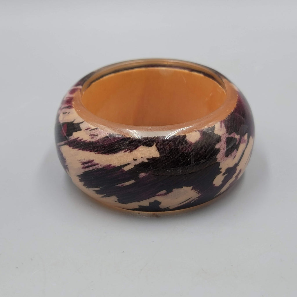 Large Statement Bangle Bracelet Tan Purples 7 in and 2 in wide