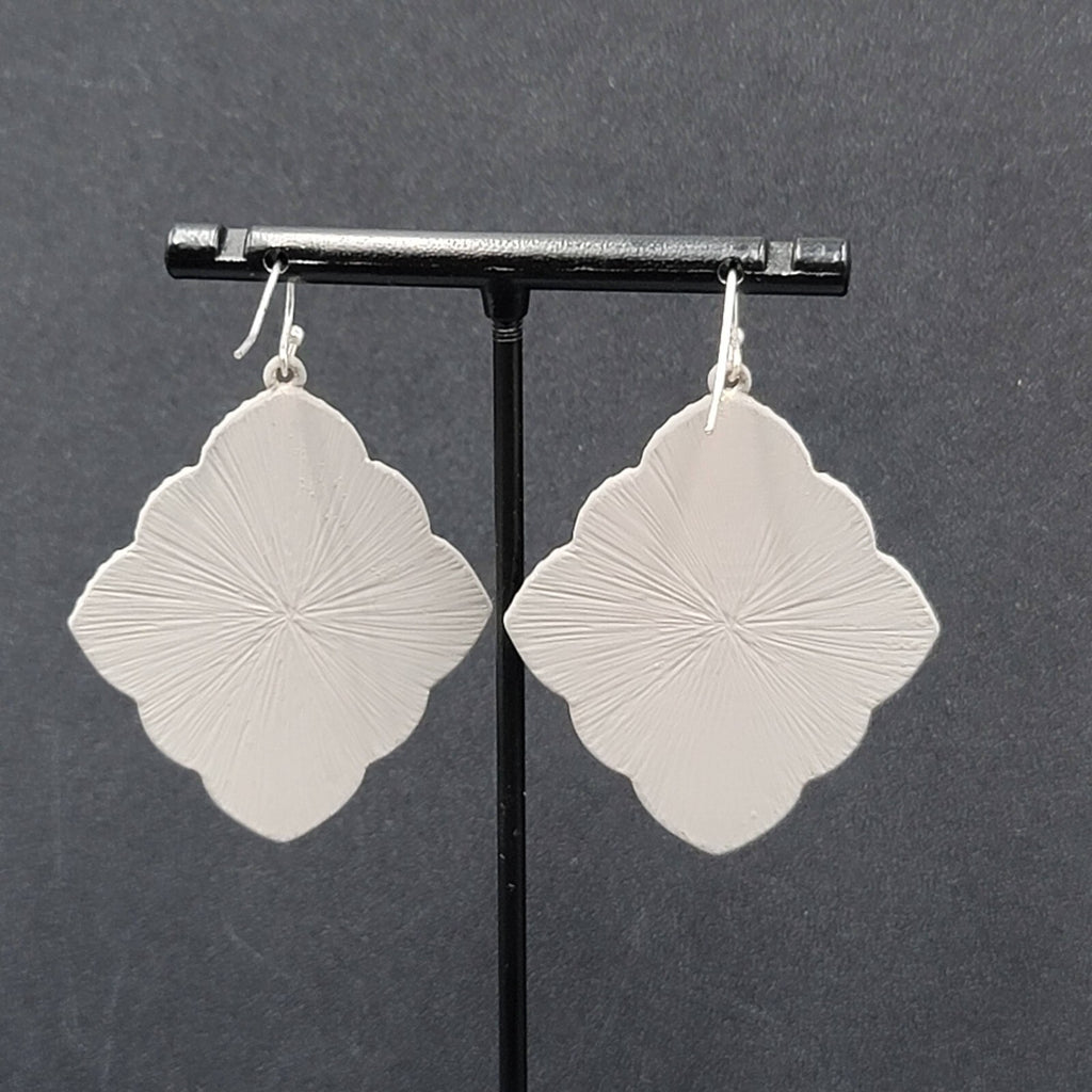 Pierced Earrings Silver tone Gray Enamel Filigree Enamel 1.75"