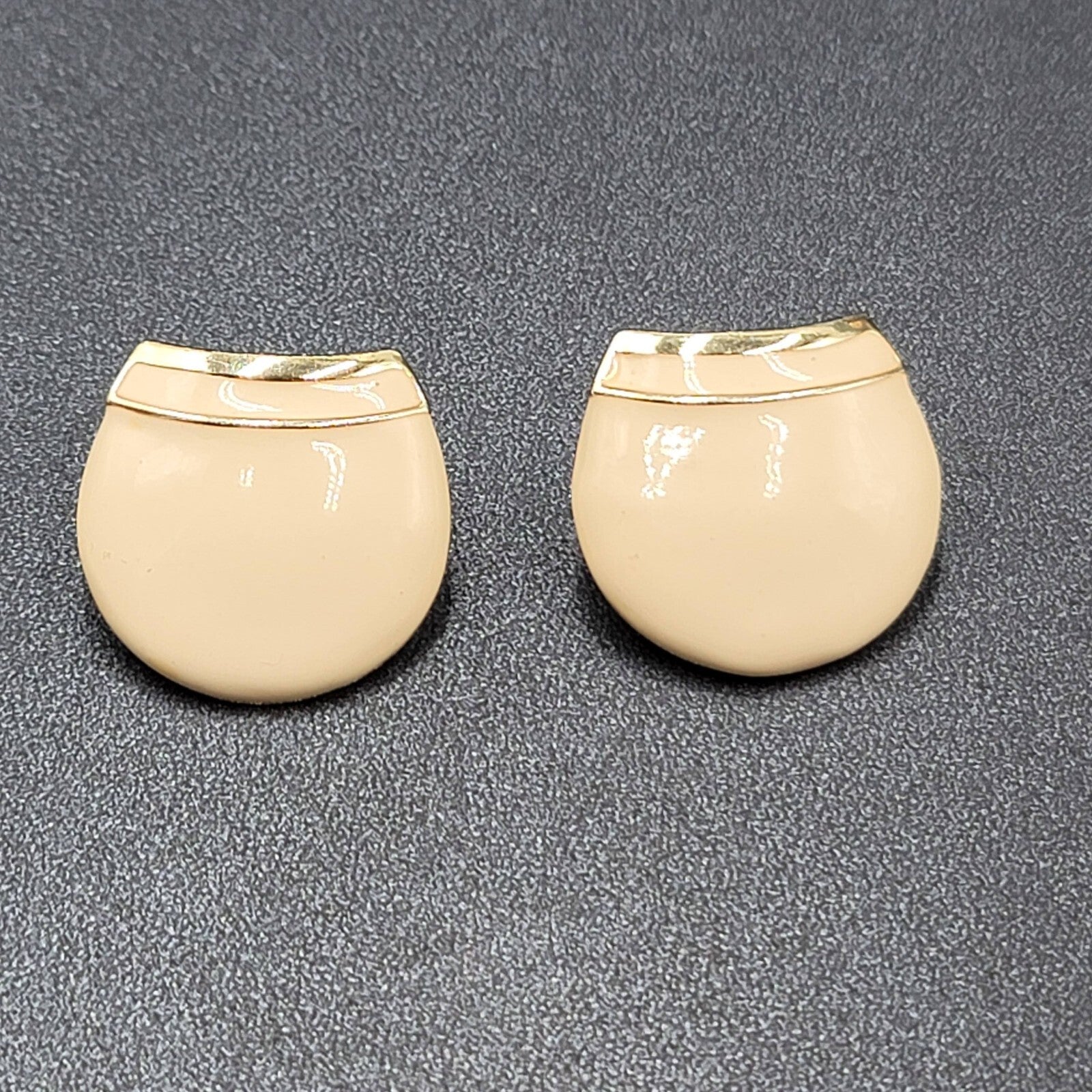 Vintage Pierced Earrings Gold tone White Enamel Statement 1"