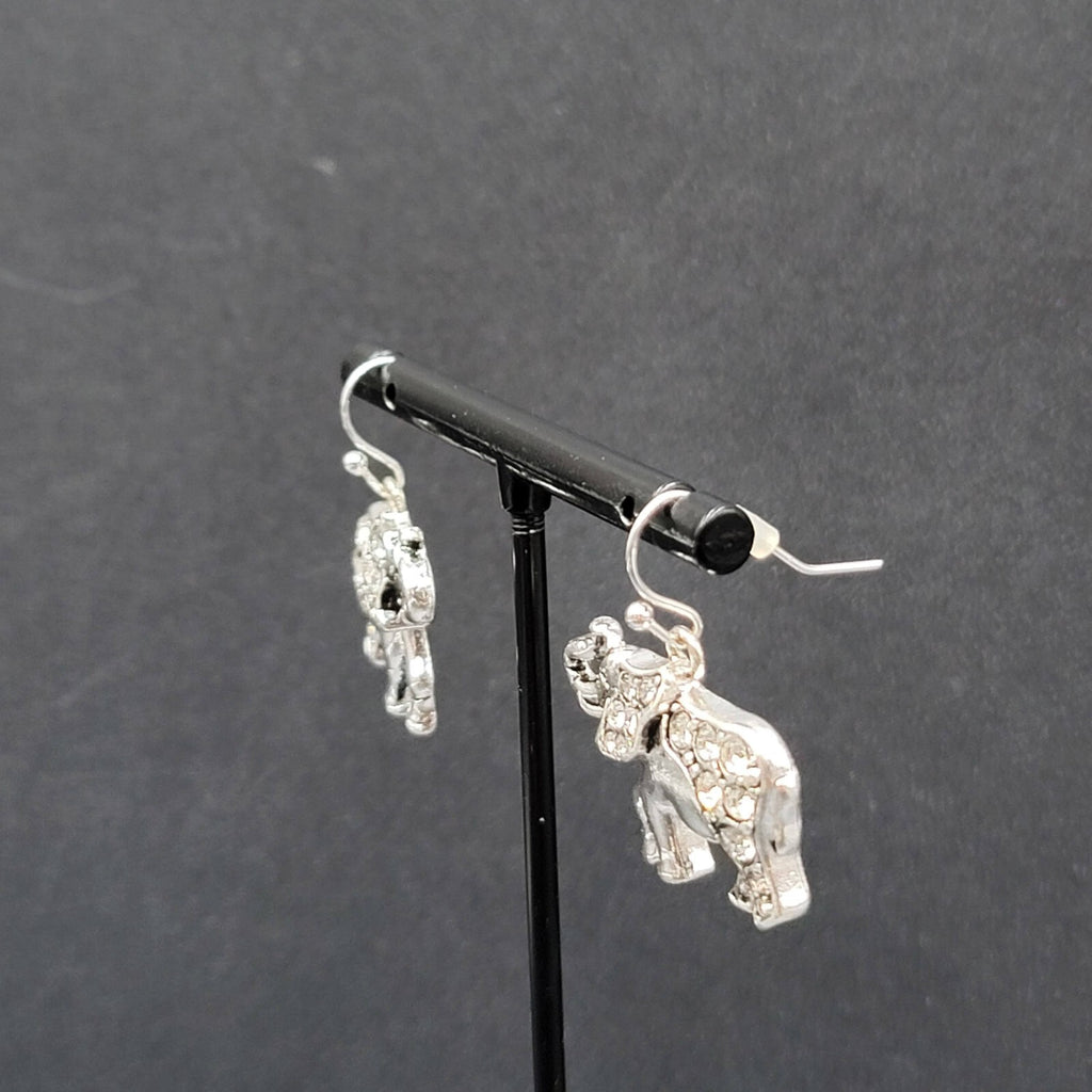 Pierced Earrings Silver tone Rhinestone Studded Dangle 3/4"