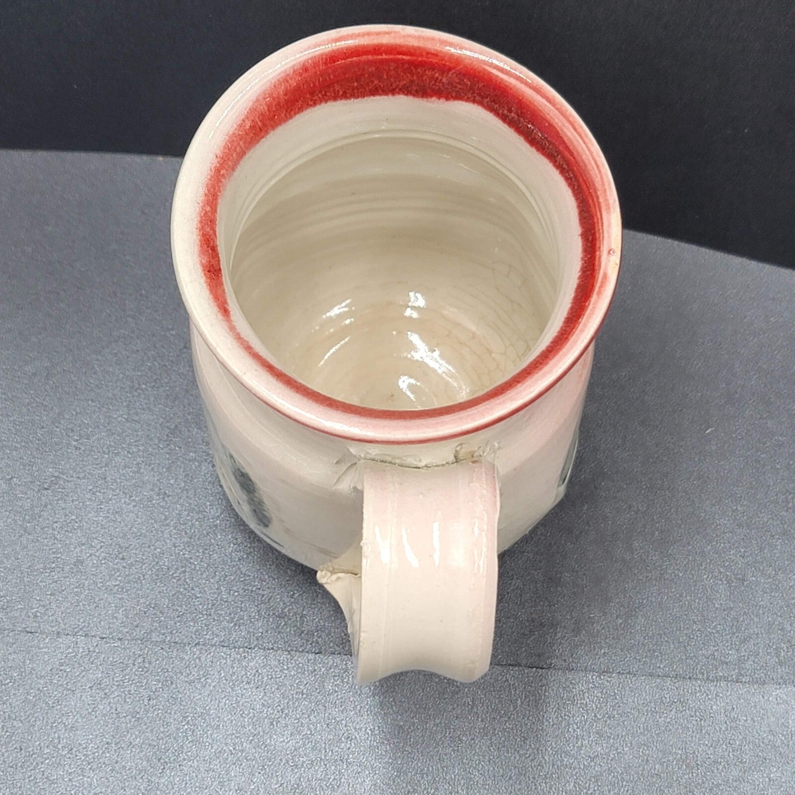 Cerberus Dog Handmade Pottery Coffee Mug Mythical Beast Red Gray Blue