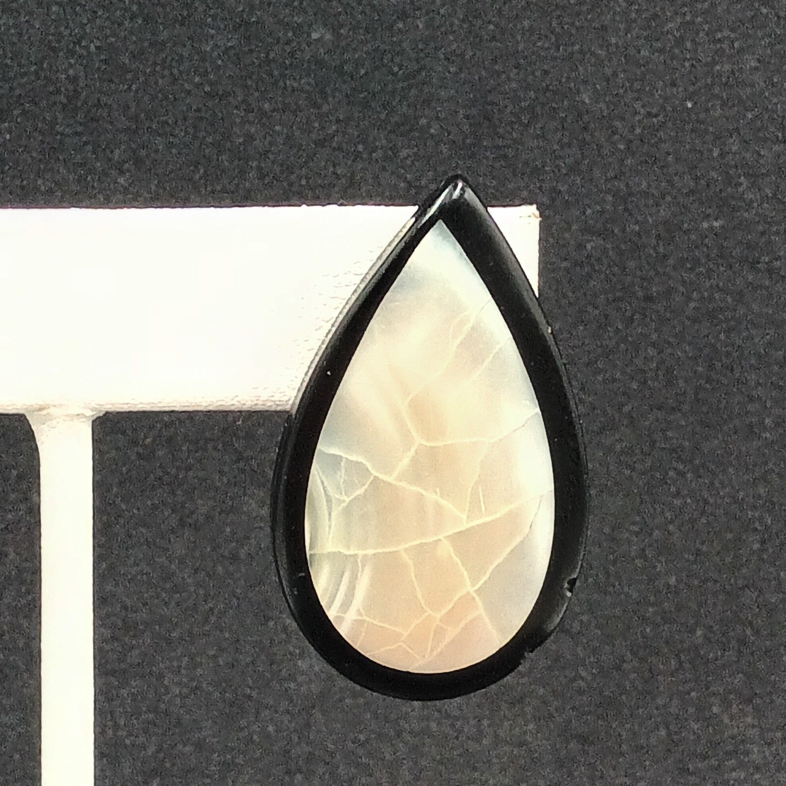 Vintage Pierced Earrings Mother of Pearl Inlaid Black Acrylic Teardrop Drop 1.5"