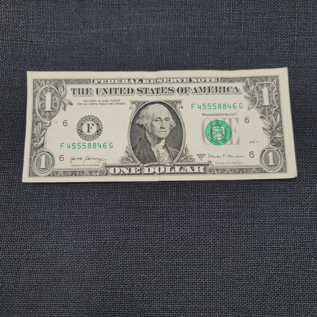 $1 Dollar Bill #F 45558846 G Series 2017 A