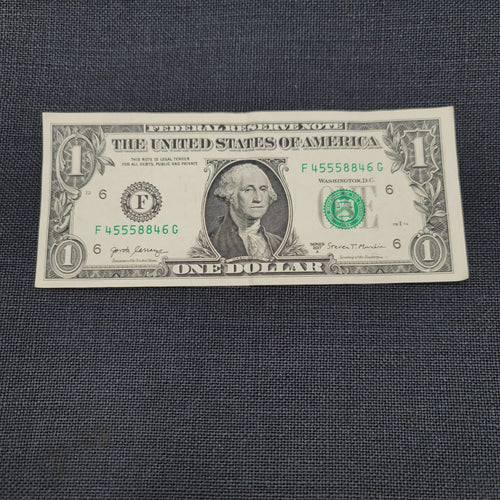 $1 Dollar Bill #F 45558846 G Series 2017 A