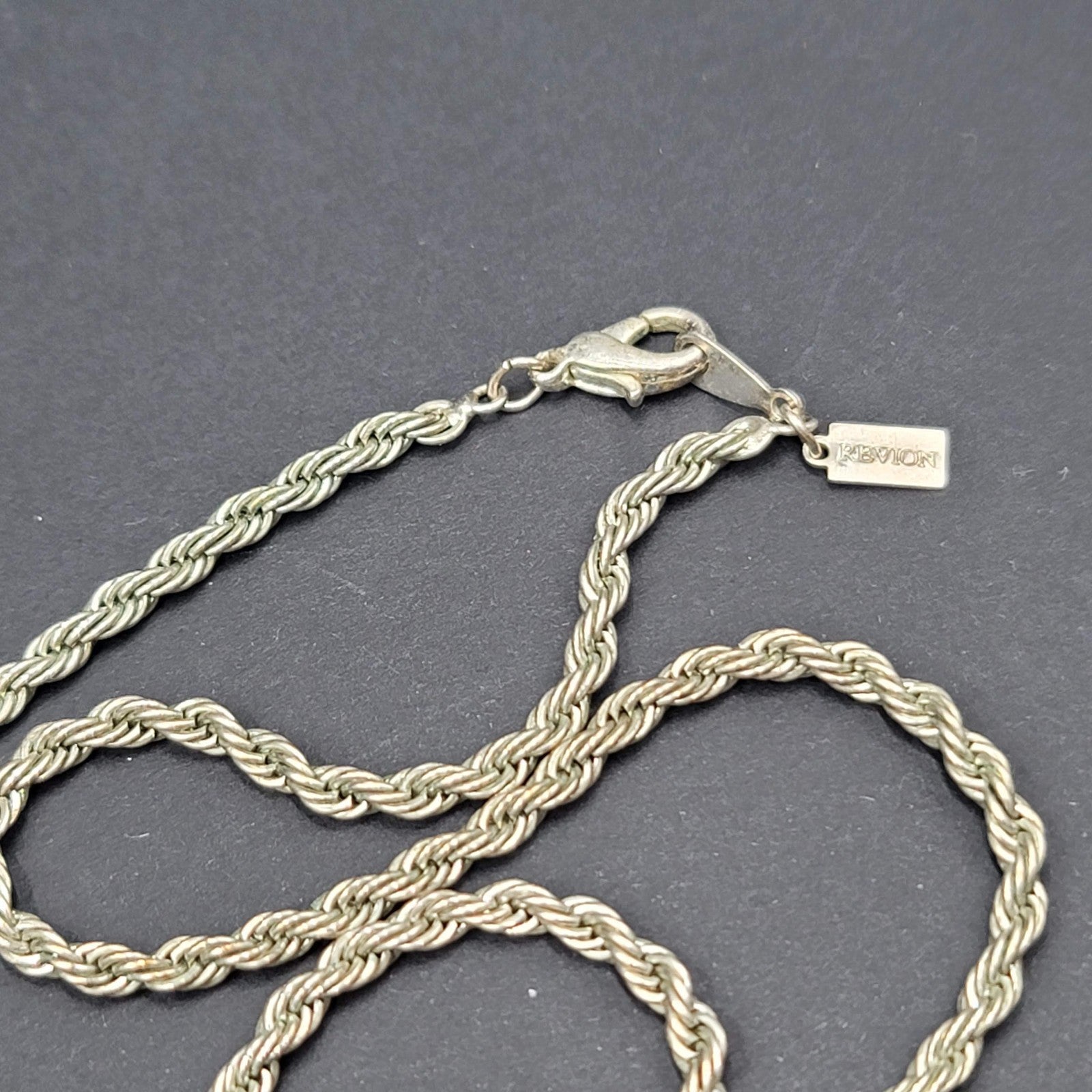 Vintage Revelon Twist Rope Necklace Silver tone Estate Costume Jewelry 24"