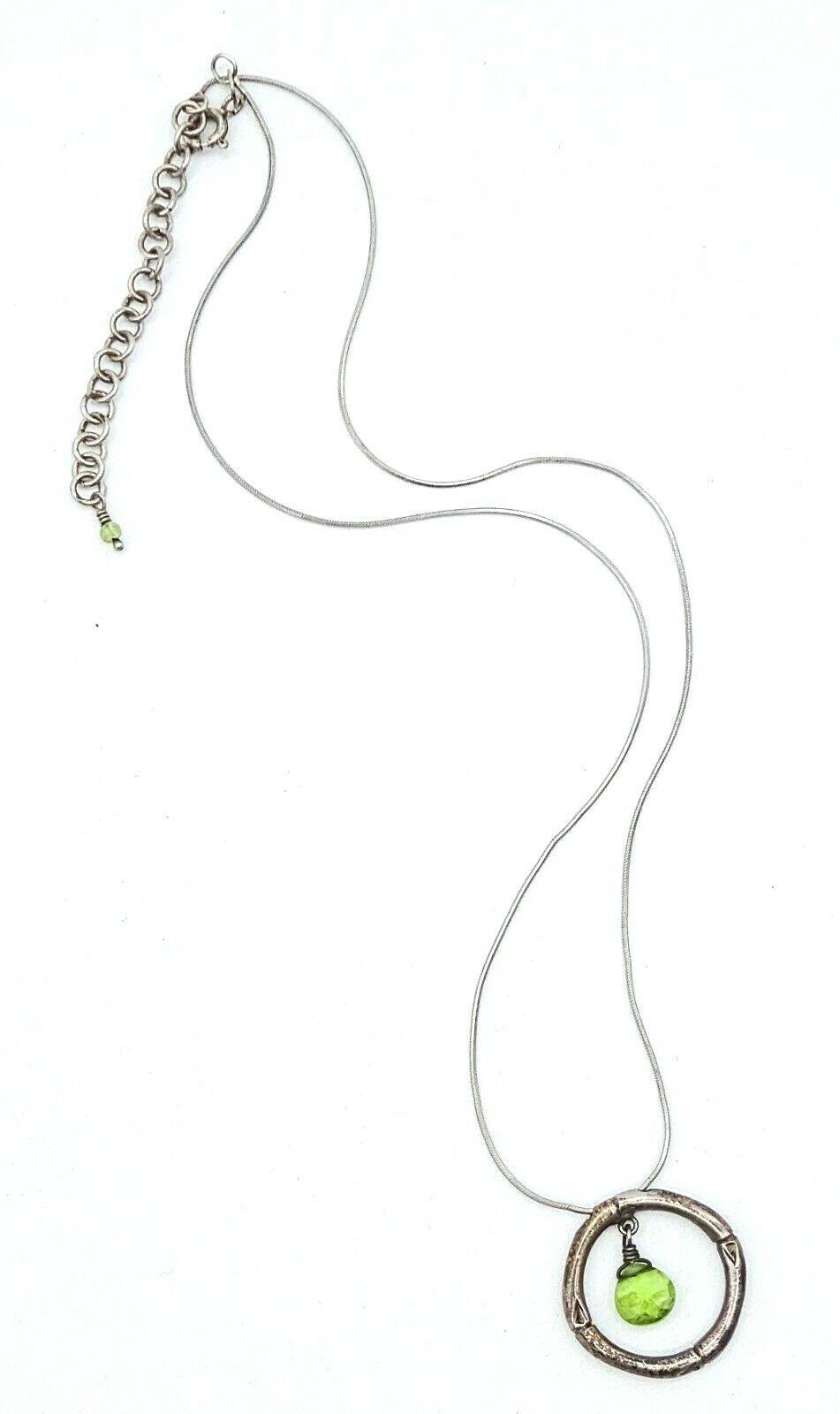 Sterling Silver Green Stone Pendant Necklace Snake Chain 16" - 18"